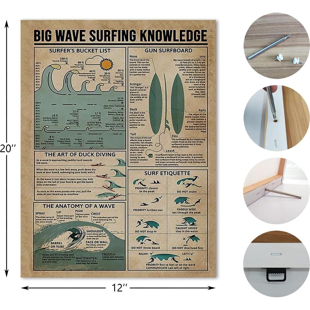 Arte de Pared Lienzo Surfista Vintage 36x28 cm Decoración