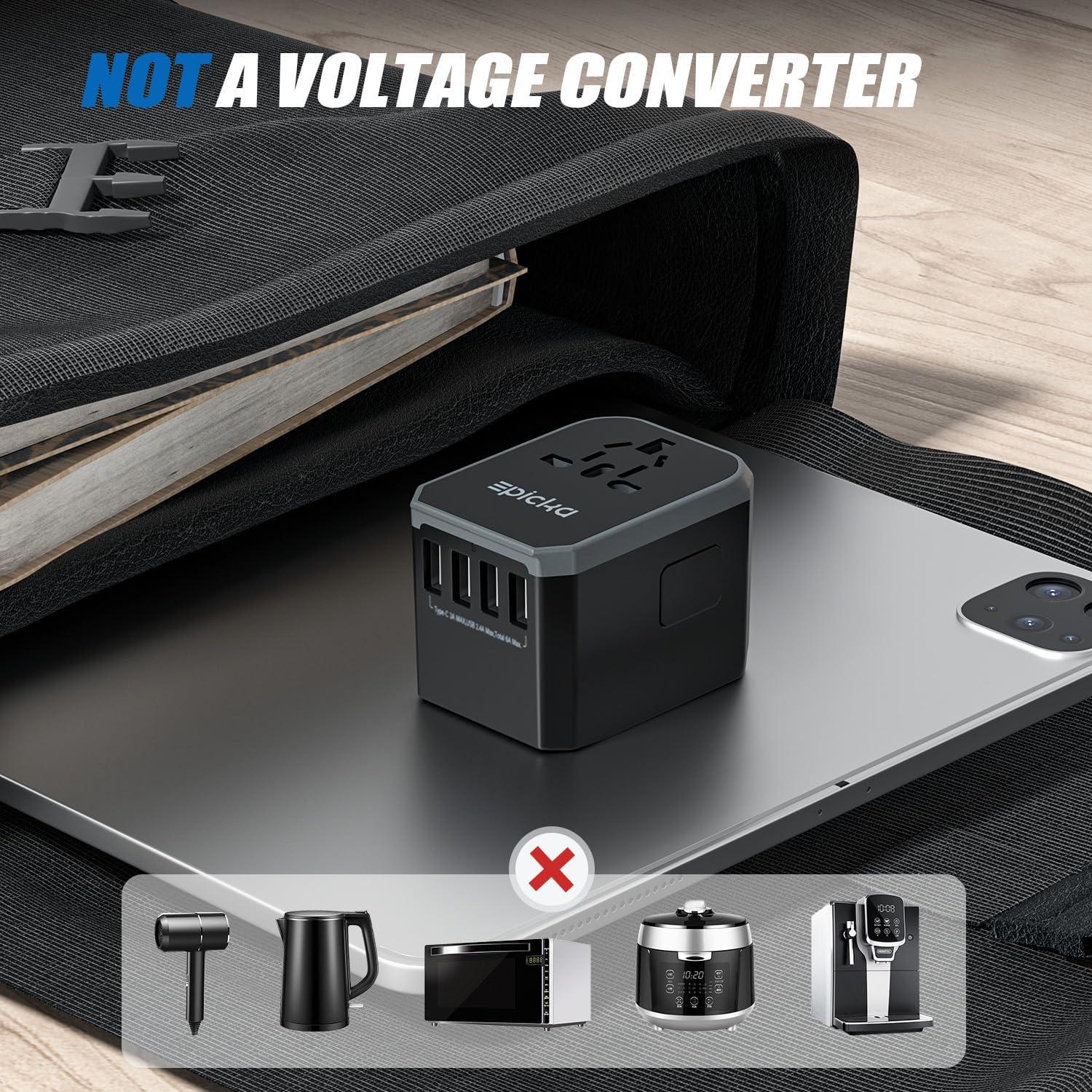 Adaptador de Viaje Universal EPICKA TA-105 Gris 6 en 1 USB-C