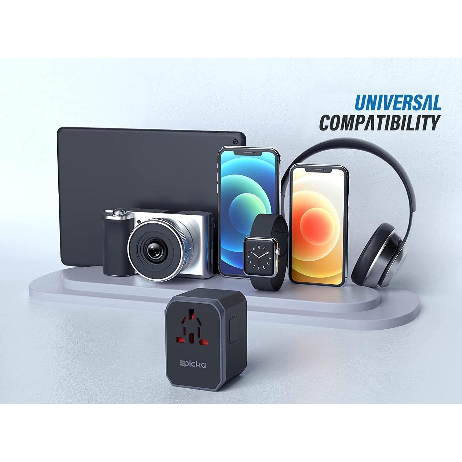 Adaptador de Viaje Universal EPICKA TA-105 Gris 6 en 1 USB-C