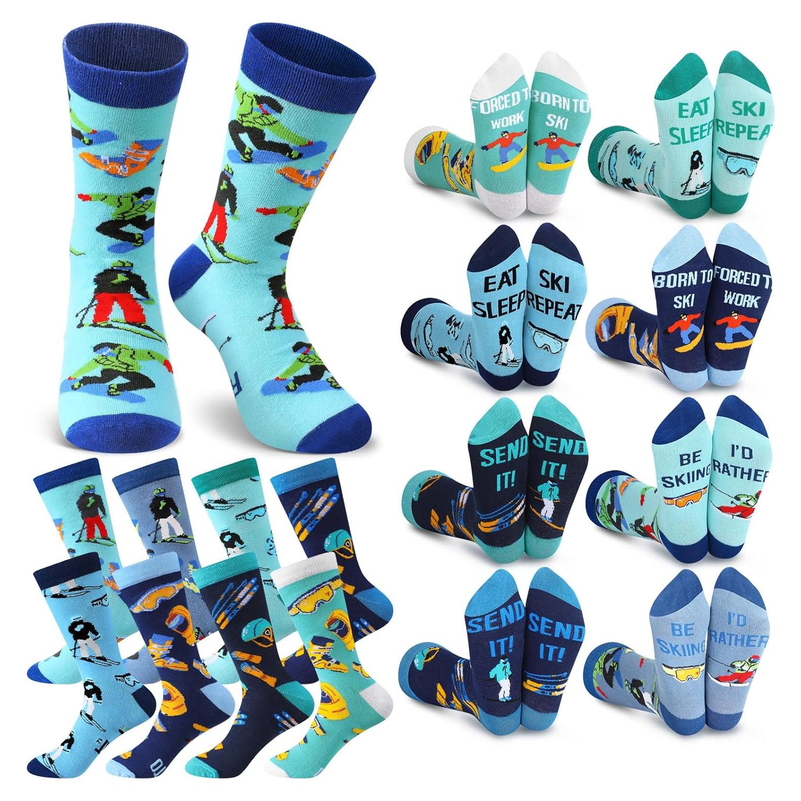 Calcetines de Esquí Divertidos Shihanee - 8 Pares Unisex