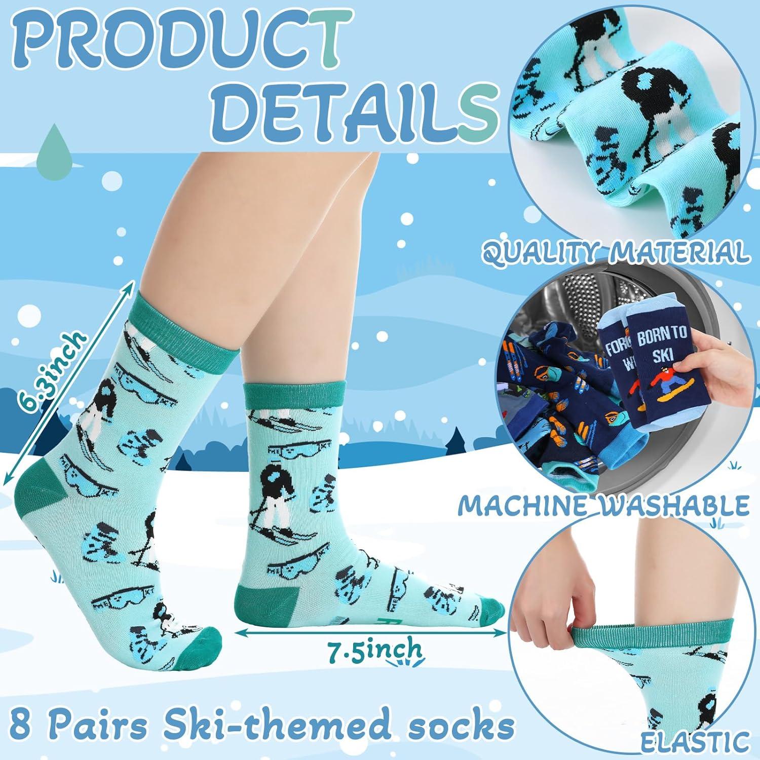 Calcetines de Esquí Divertidos Shihanee - 8 Pares Unisex