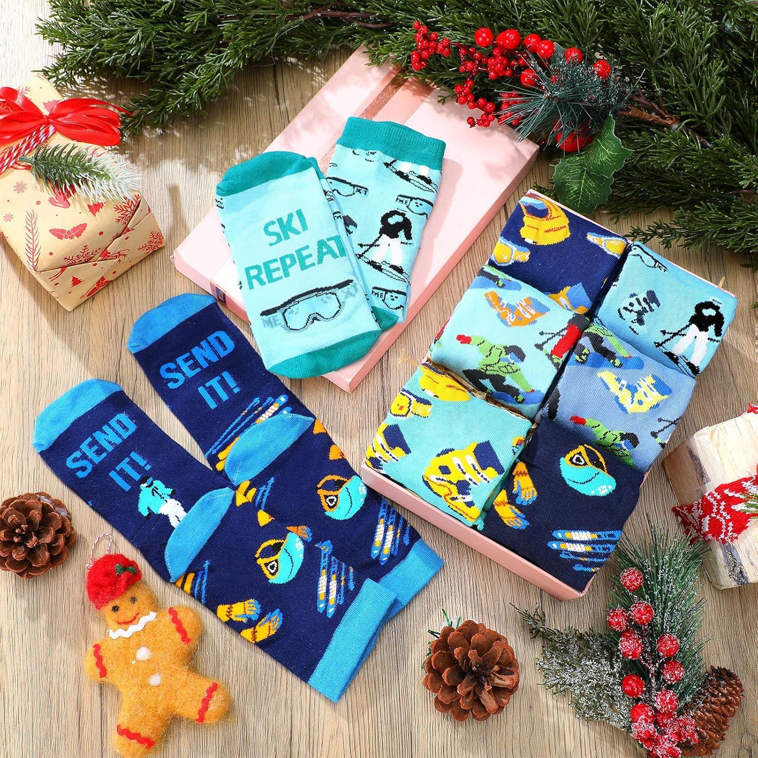 Calcetines de Esquí Divertidos Shihanee - 8 Pares Unisex