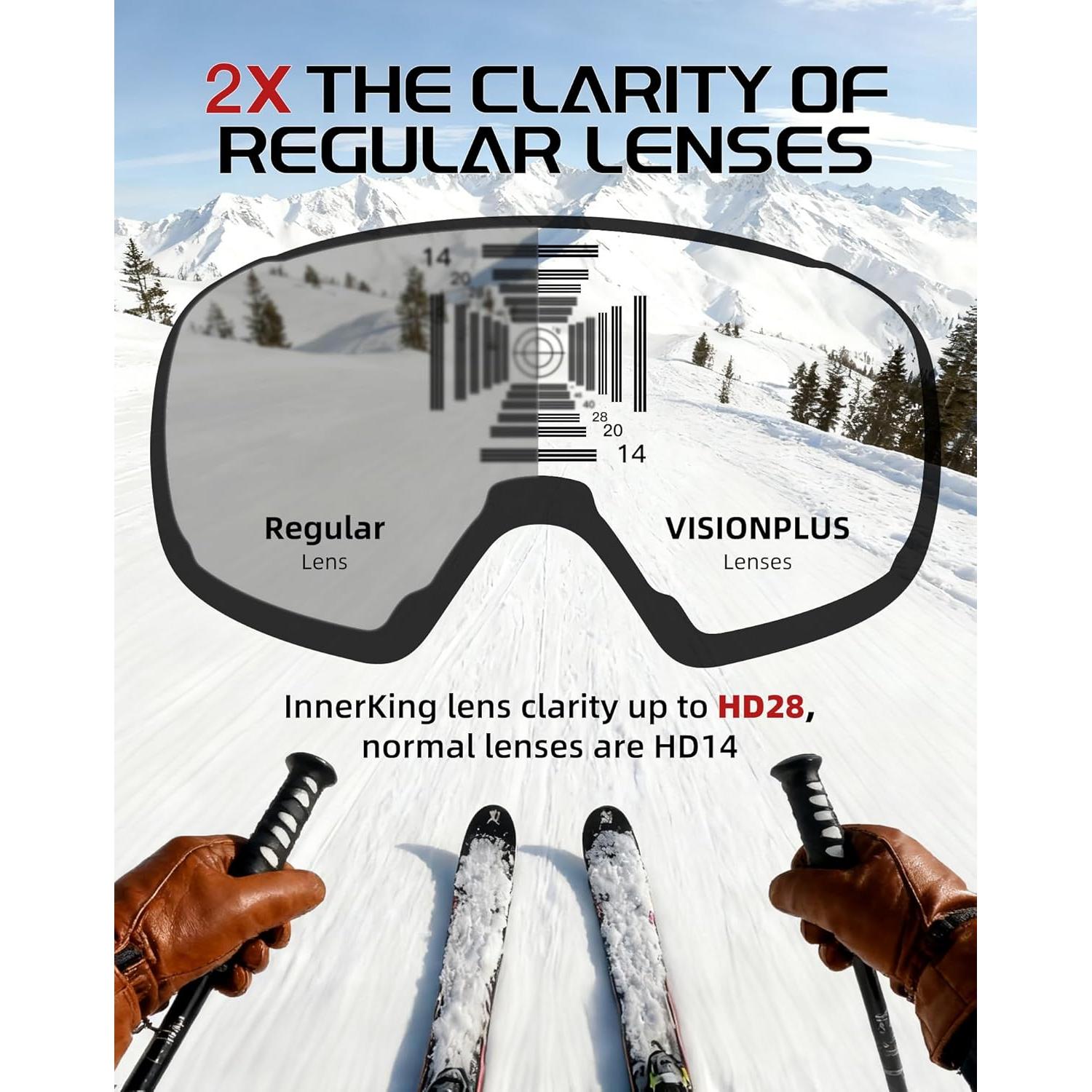 Gafas de Esquí Innerking OTG Antivaho para Adultos y Jóvenes