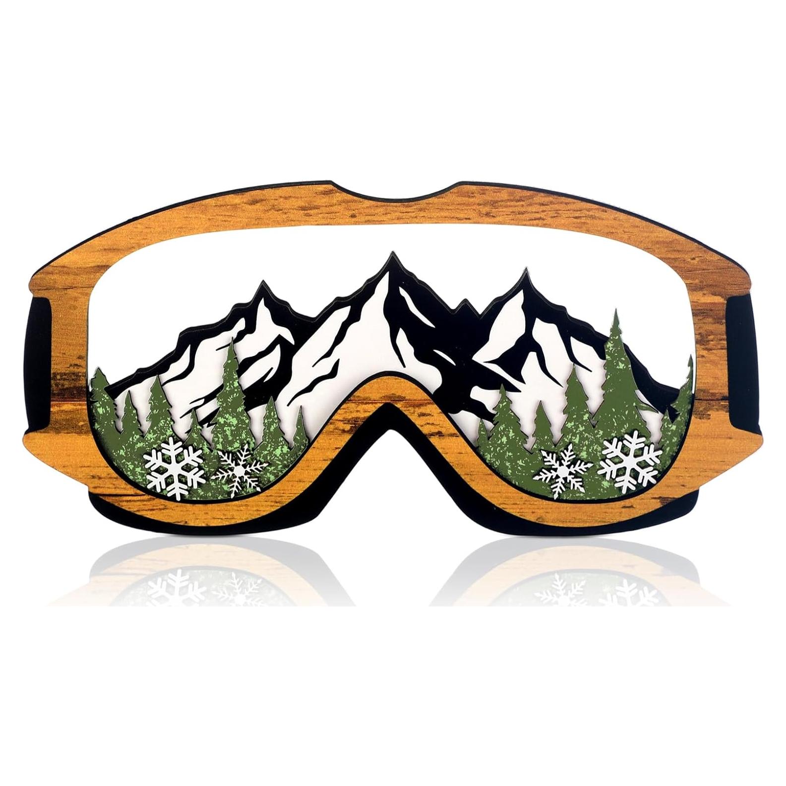 Gafas de Esquí de Madera Decorativas Fiwochic 30x15 cm
