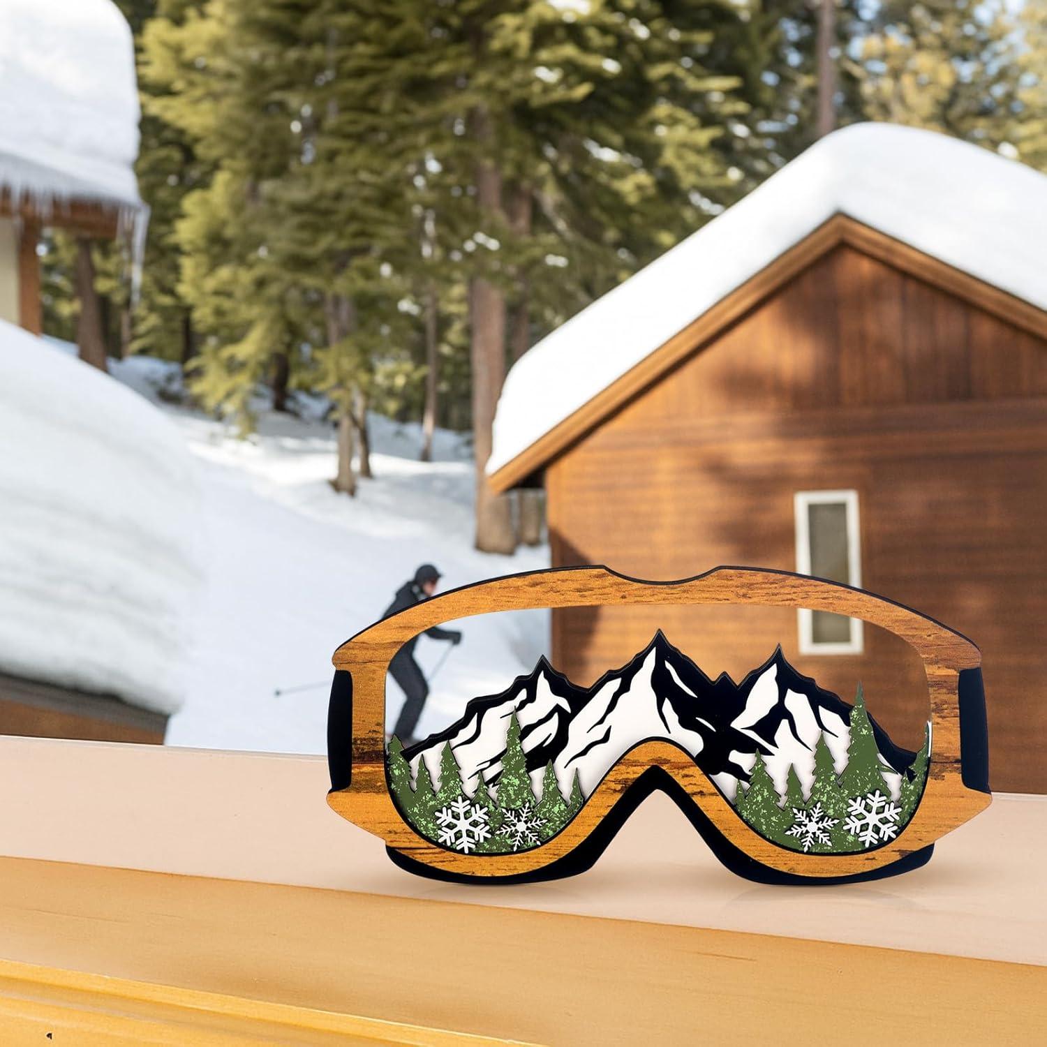 Gafas de Esquí de Madera Decorativas Fiwochic 30x15 cm