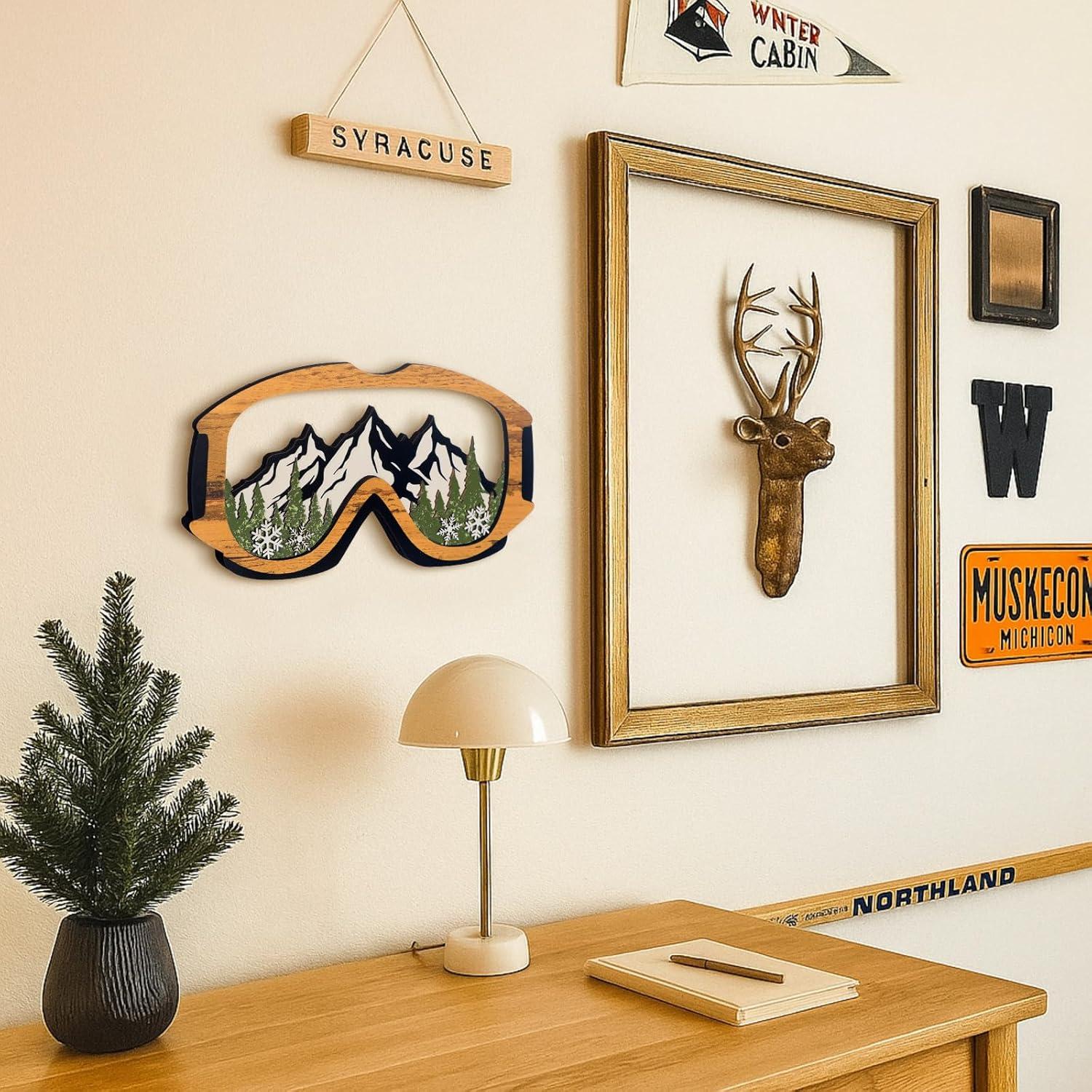 Gafas de Esquí de Madera Decorativas Fiwochic 30x15 cm