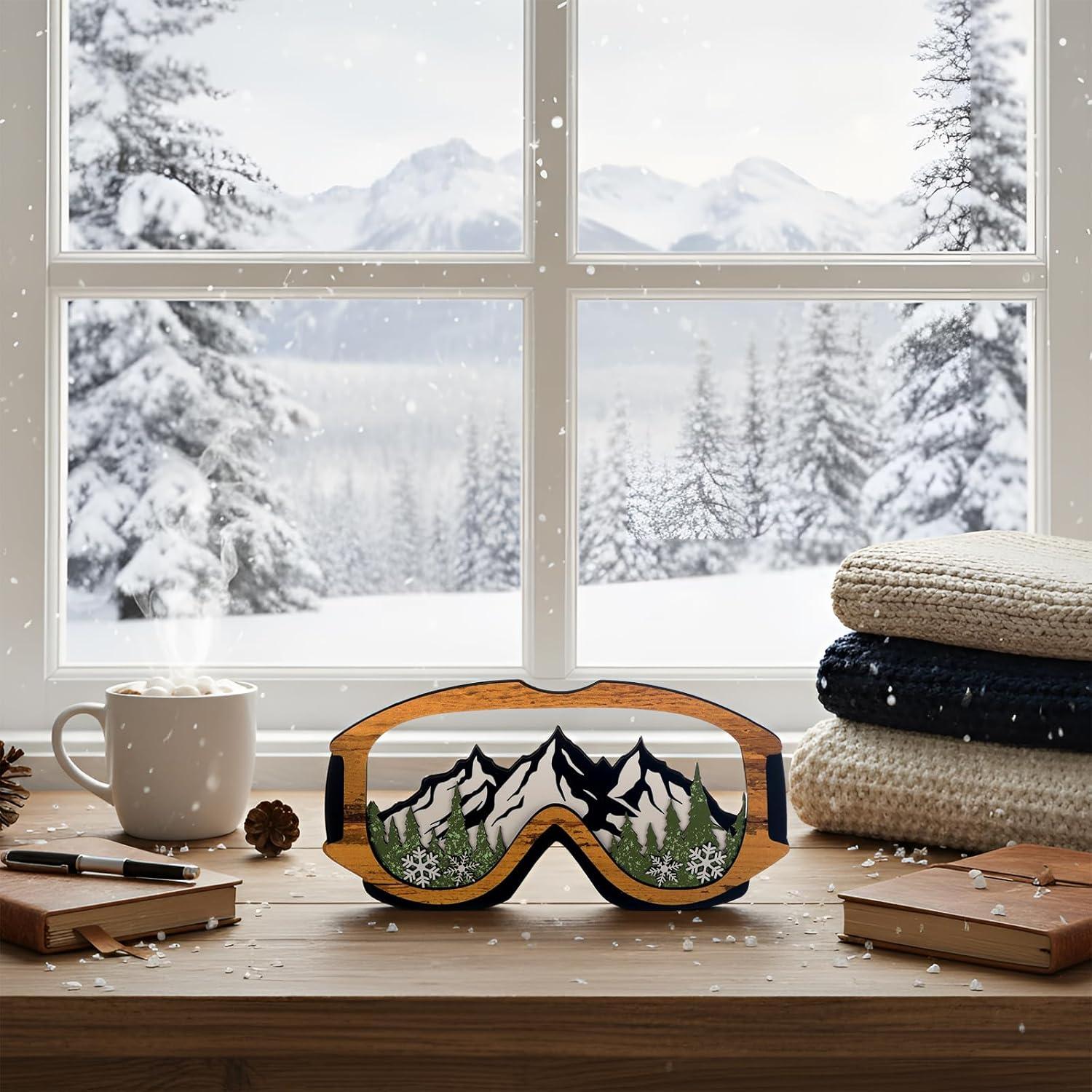 Gafas de Esquí de Madera Decorativas Fiwochic 30x15 cm