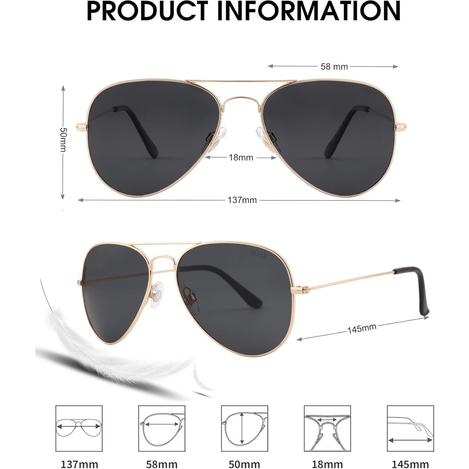 Gafas de sol aviador JOOX polarizadas UV400 dorado gris