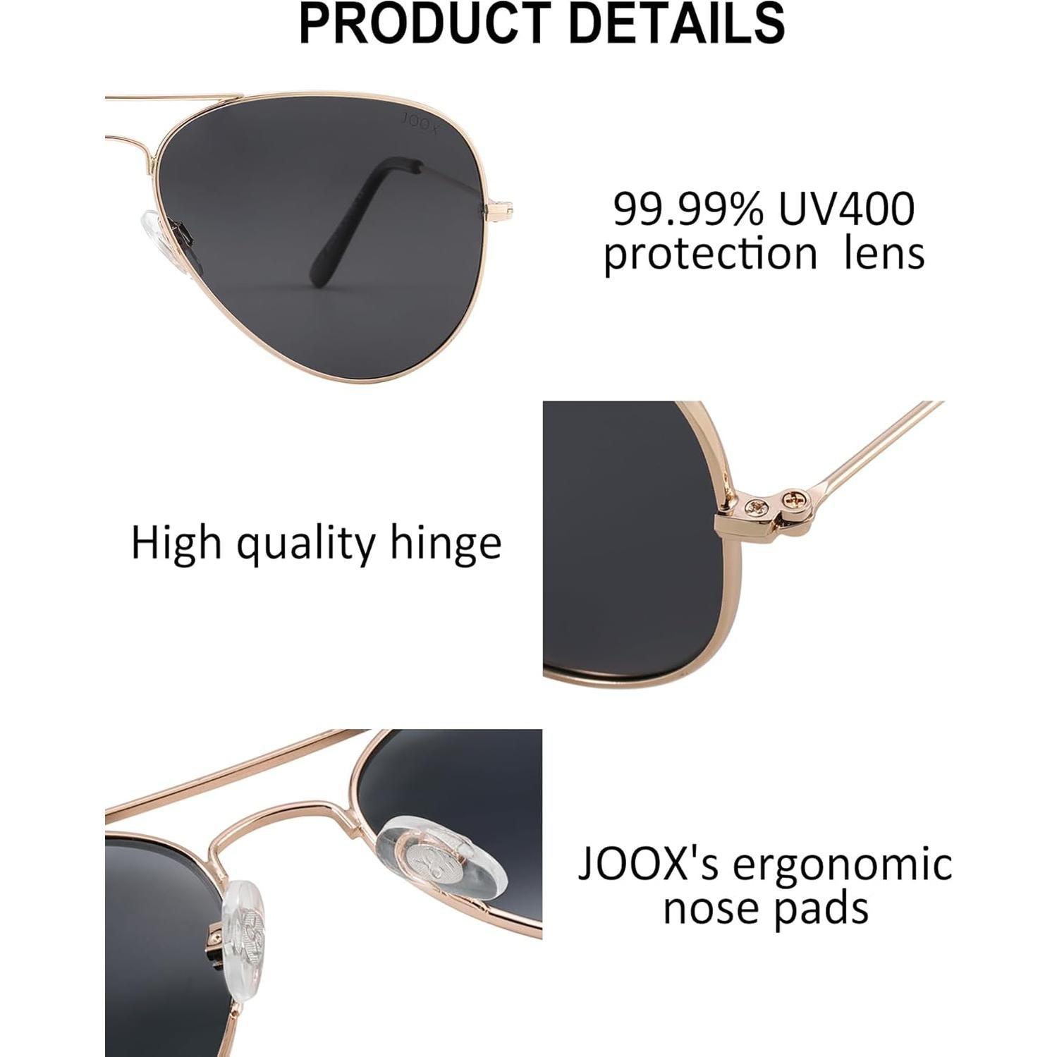 Gafas de sol aviador JOOX polarizadas UV400 dorado gris