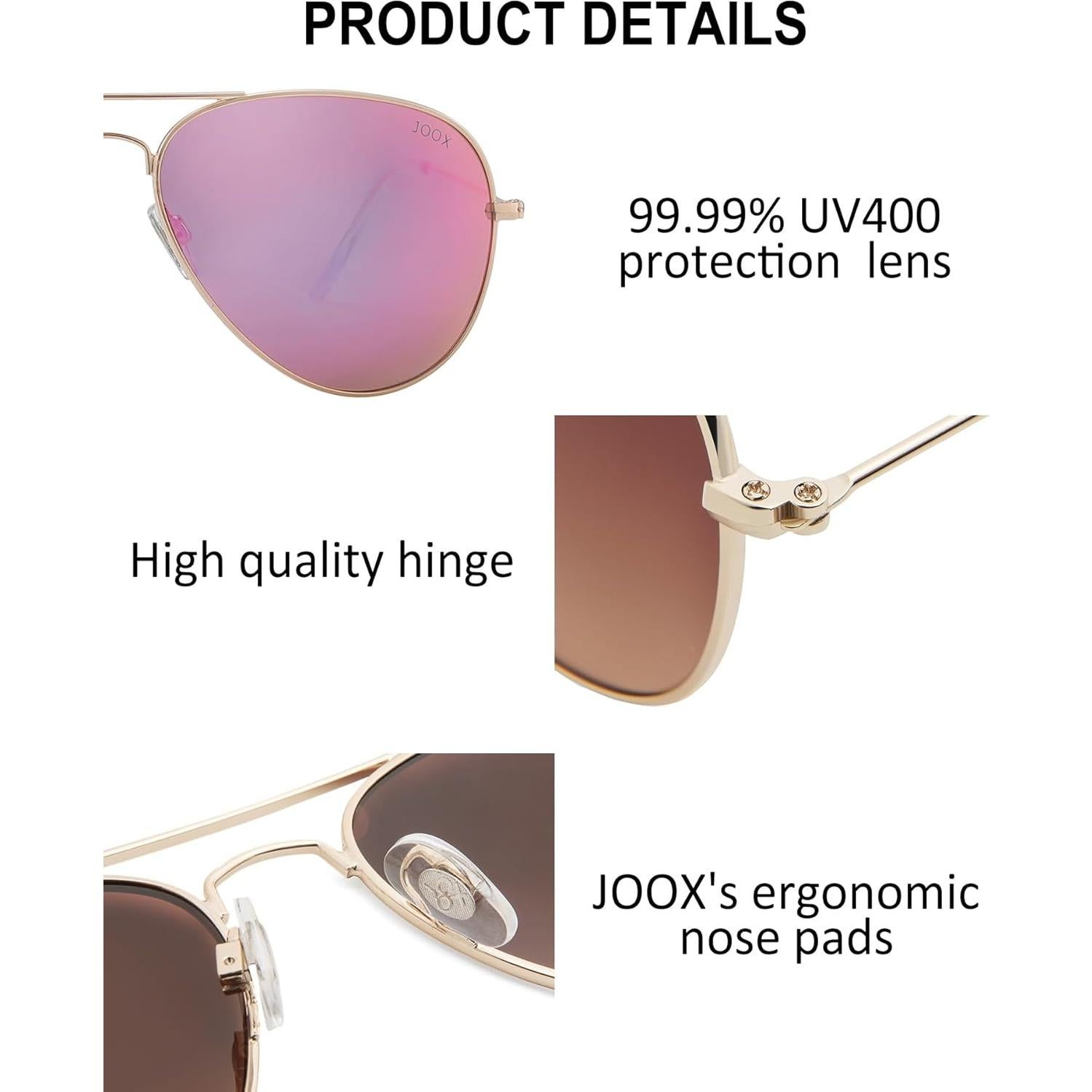 Gafas de sol JOOX aviador polarizadas UV400 oro espejo púrpura