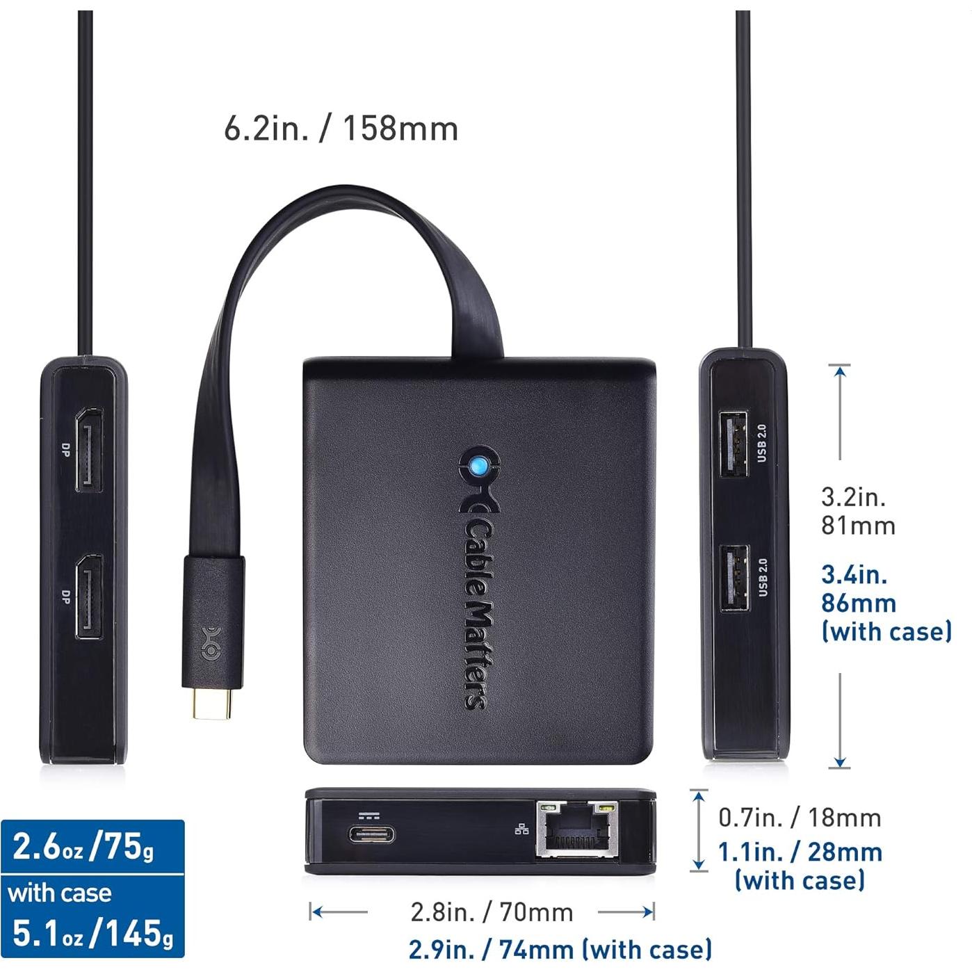 Hub USB-C Doble Monitor 4K 60Hz Cable Matters 201355-BLK