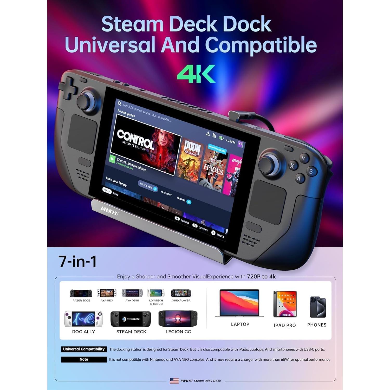 Dock 7-en-1 IAVKYU para Steam Deck y ROG Ally 4K 60Hz
