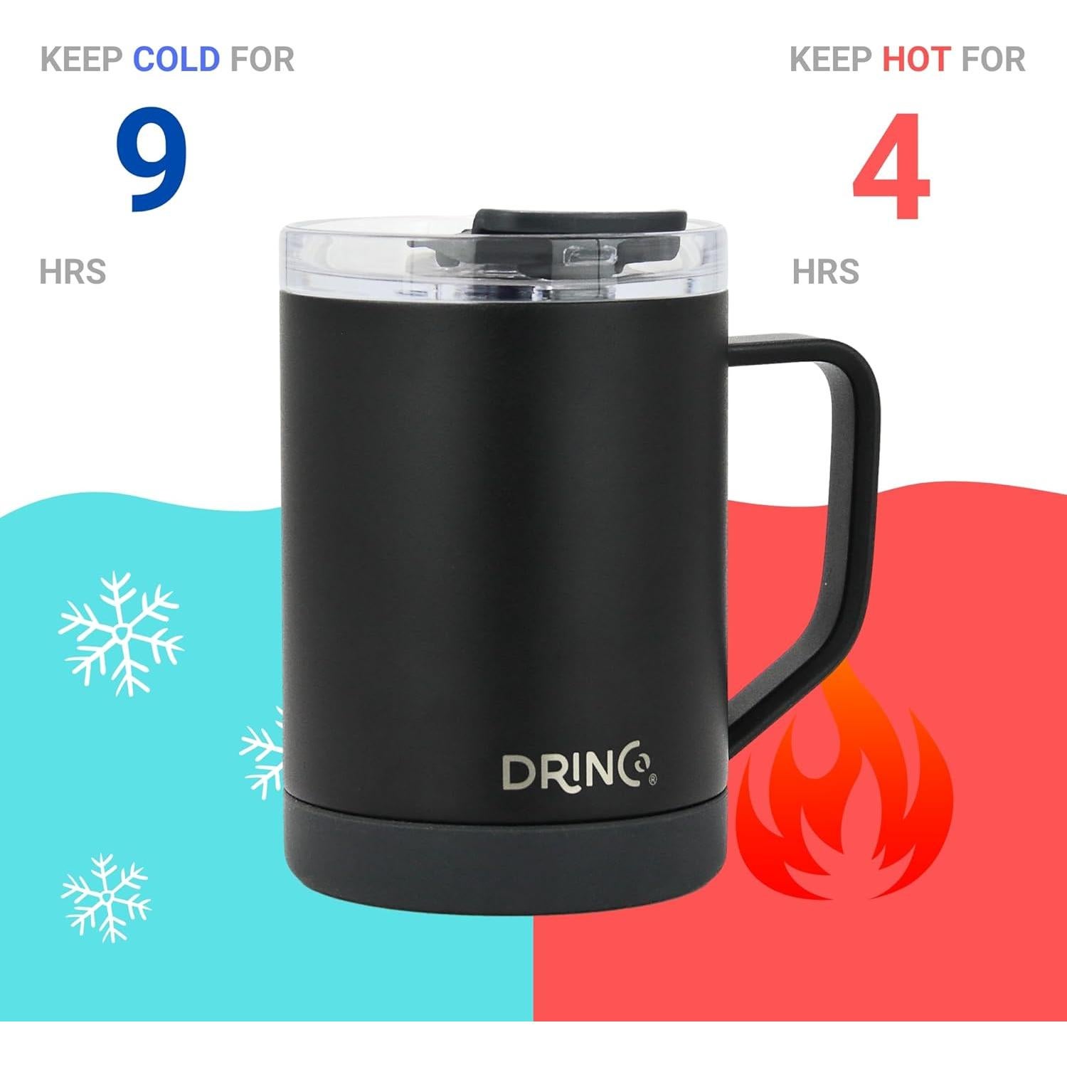 Taza de Café Aislada Drinco 16 oz Acero Inoxidable Negra