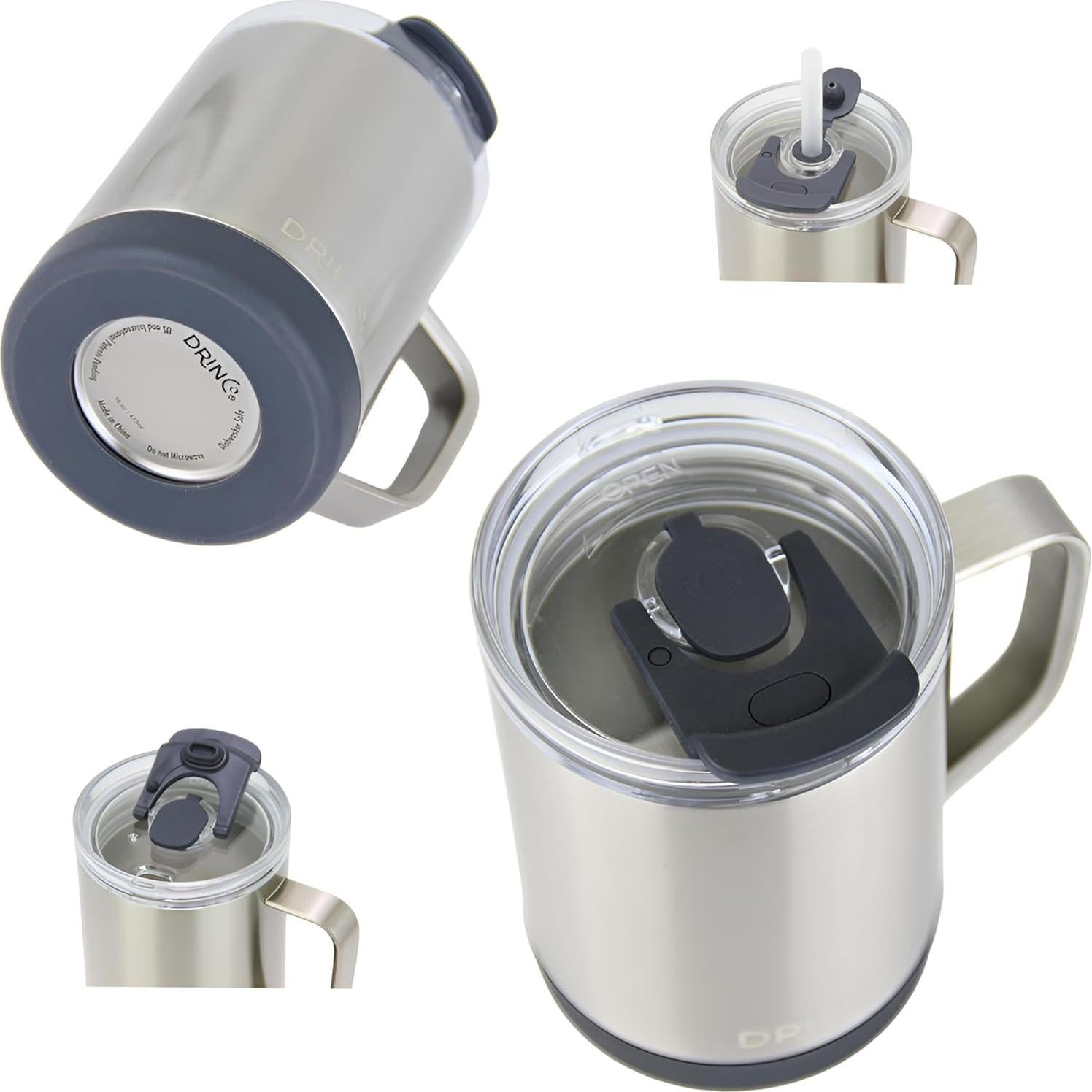 Taza de Café Aislada Drinco 16 oz Acero Inoxidable Negra