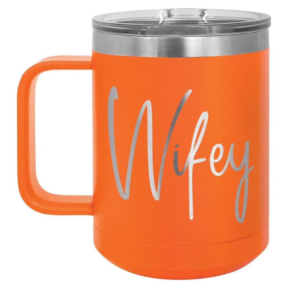 Taza de Café WIFEY B Naranja 15 oz Acero Inoxidable Aislada