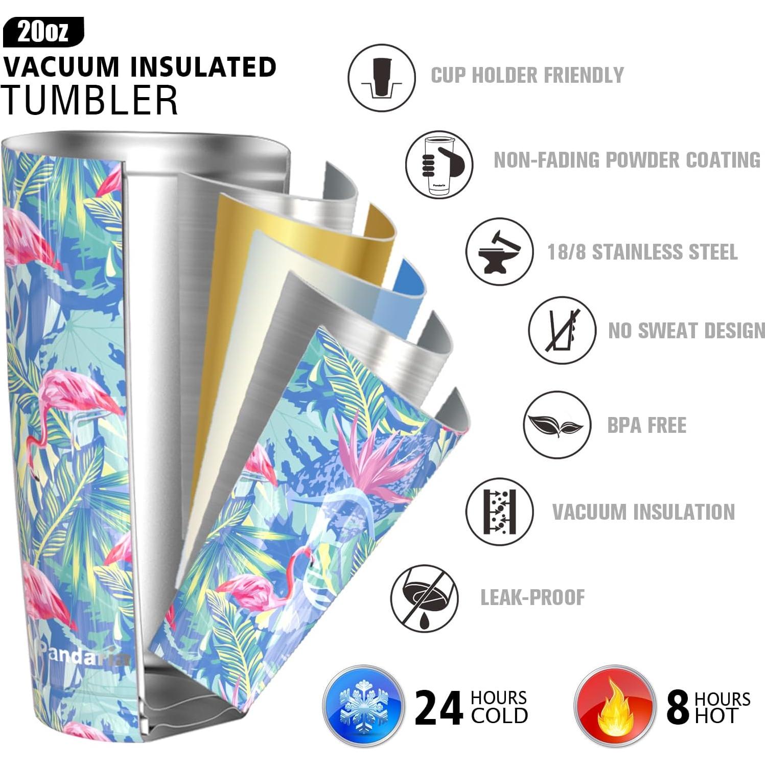 Taza Aislada de Acero Inoxidable 20 oz Pandaria Flamingo