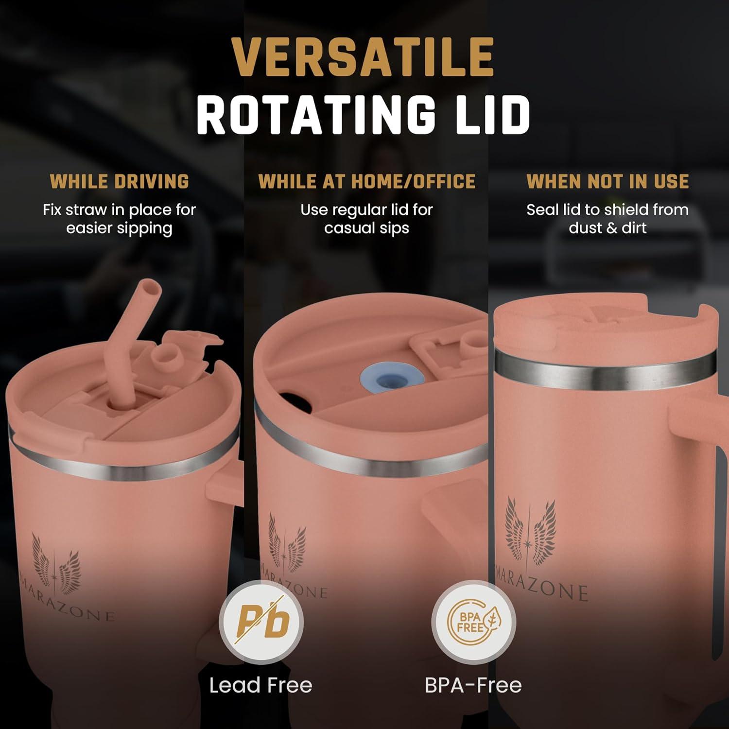 Vaso Aislado 40 oz MARAZONE Rosa Atardecer con Asa y Popote