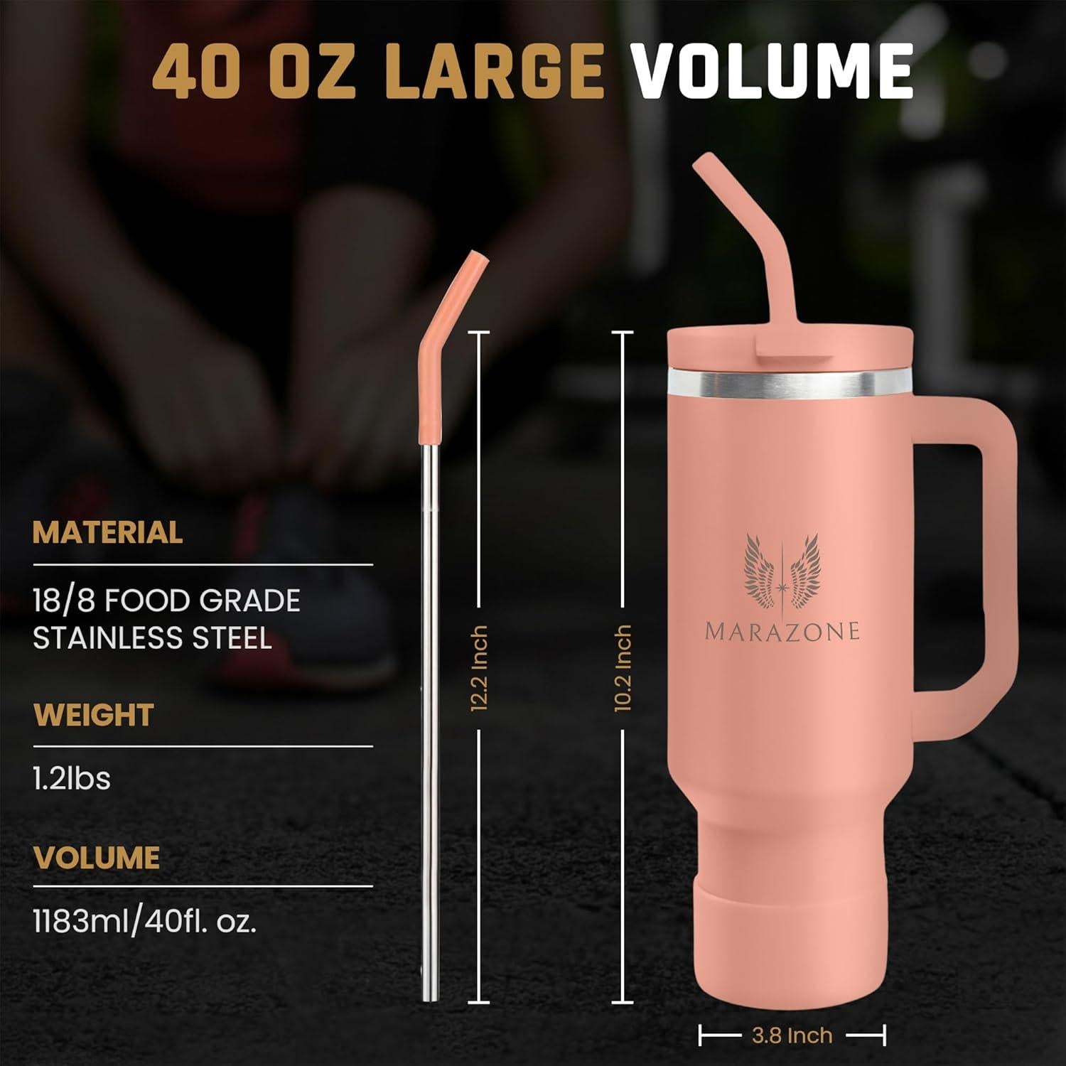 Vaso Aislado 40 oz MARAZONE Rosa Atardecer con Asa y Popote