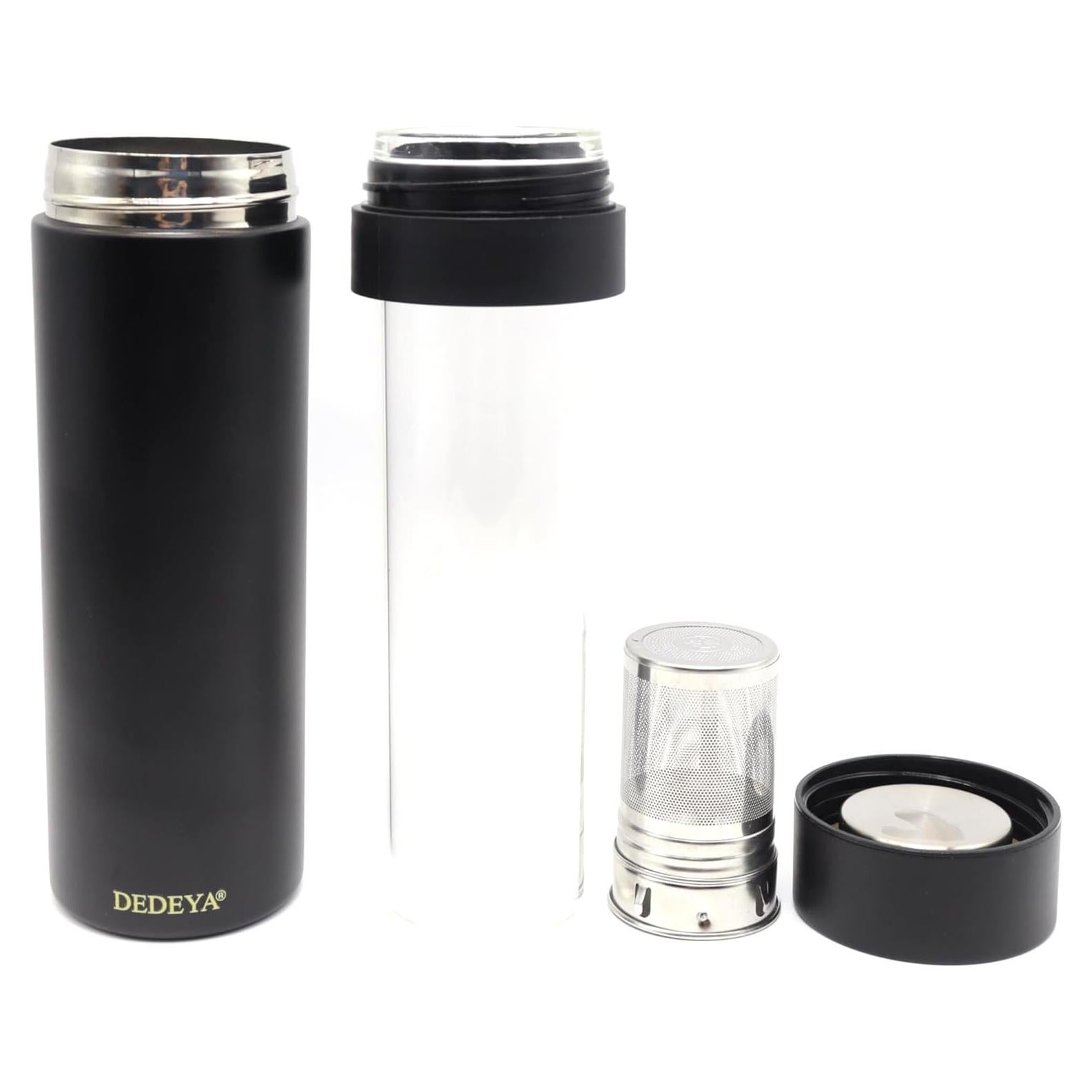 Botella de Agua Aislada DEDEYA 15oz con Infusor de Té - Negro