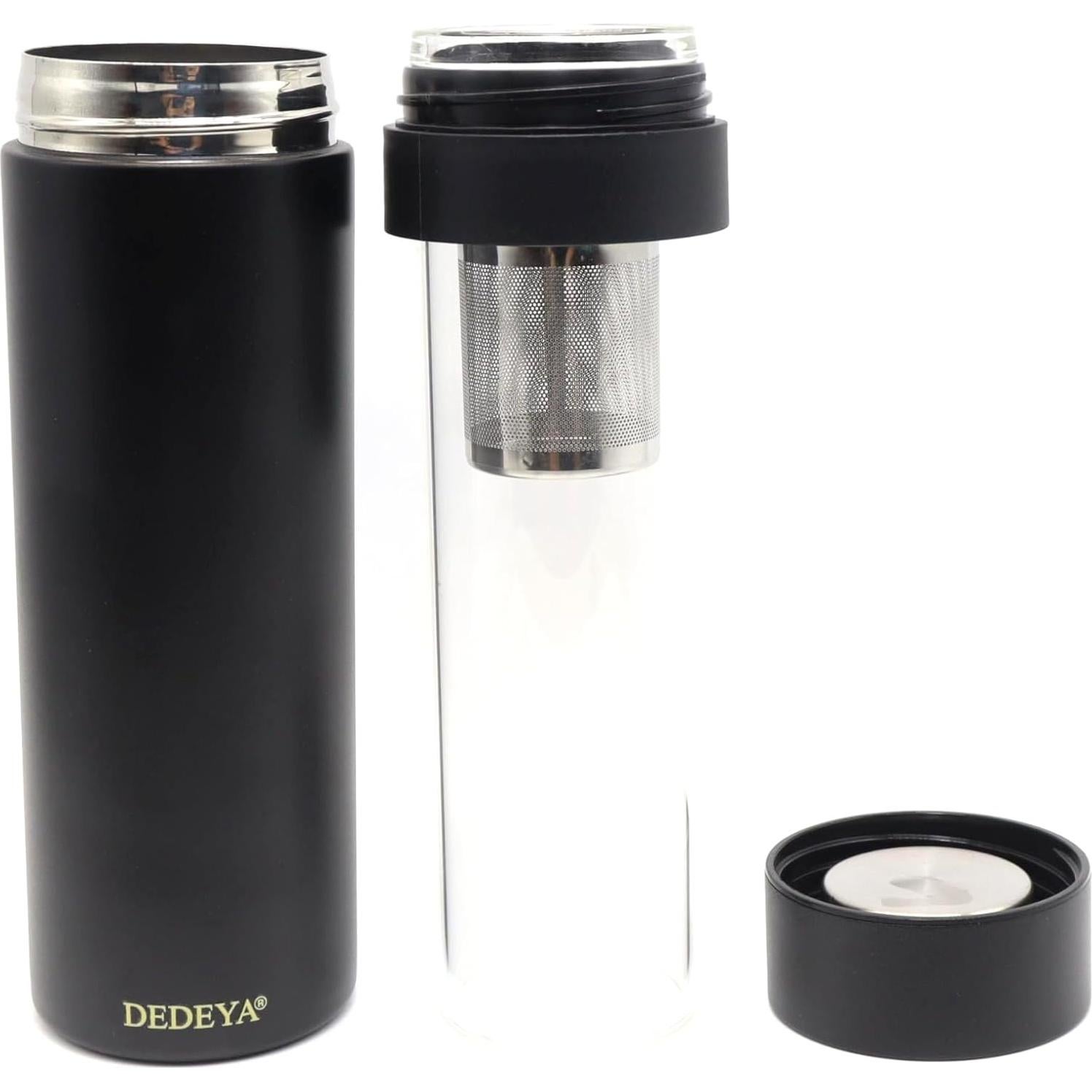 Botella de Agua Aislada DEDEYA 15oz con Infusor de Té - Negro