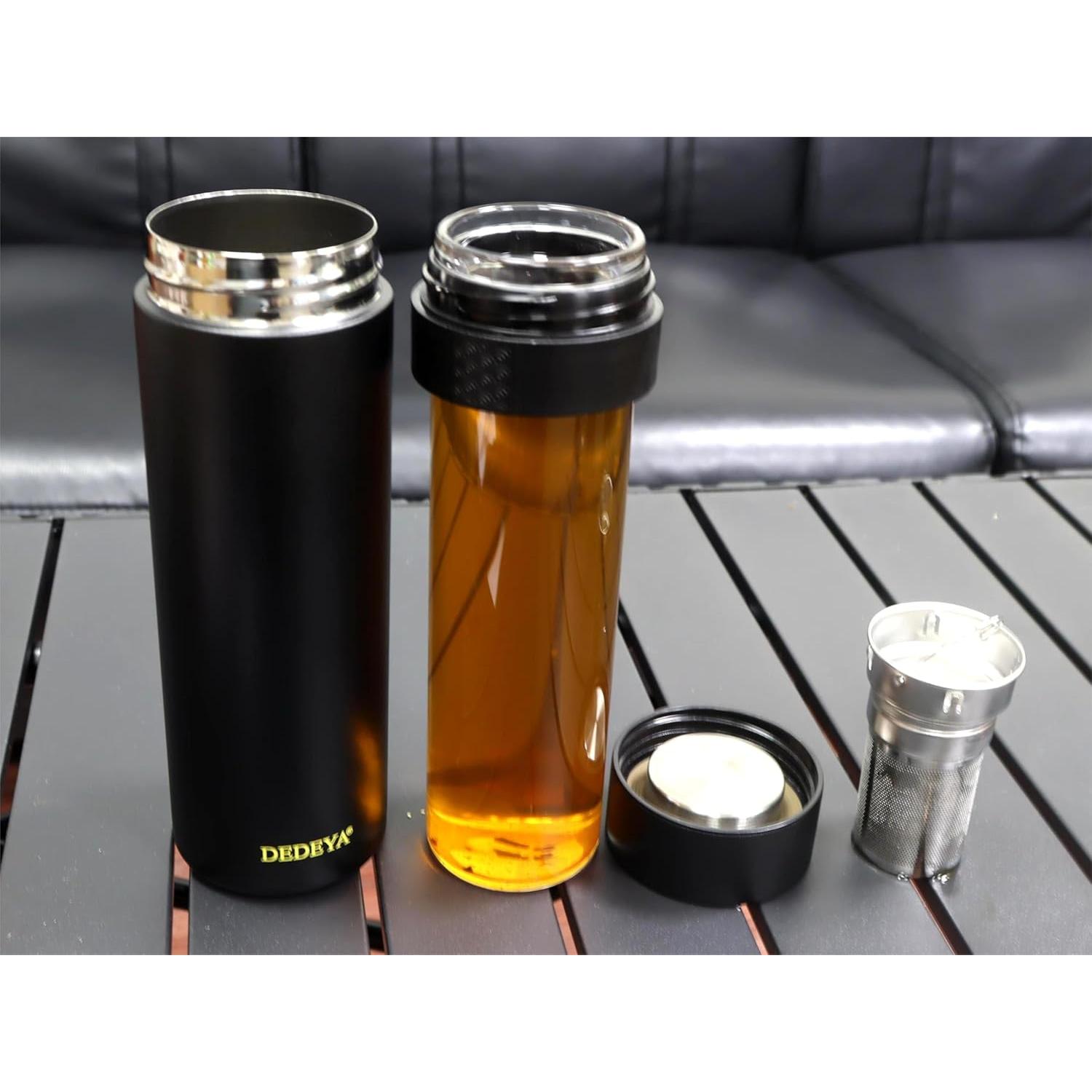 Botella de Agua Aislada DEDEYA 15oz con Infusor de Té - Negro