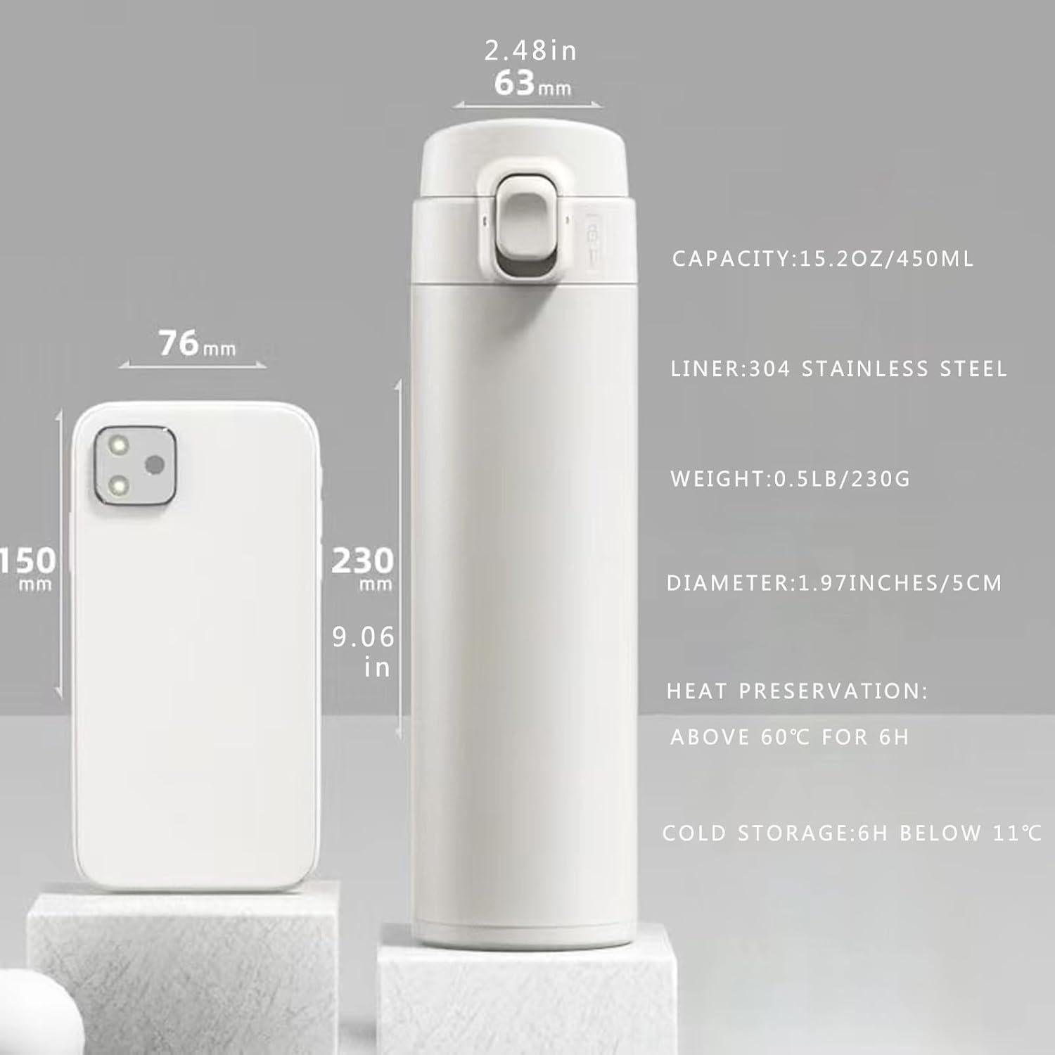 Botella Térmica Aislada Hroruforg 450ml Acero Inoxidable Blanco