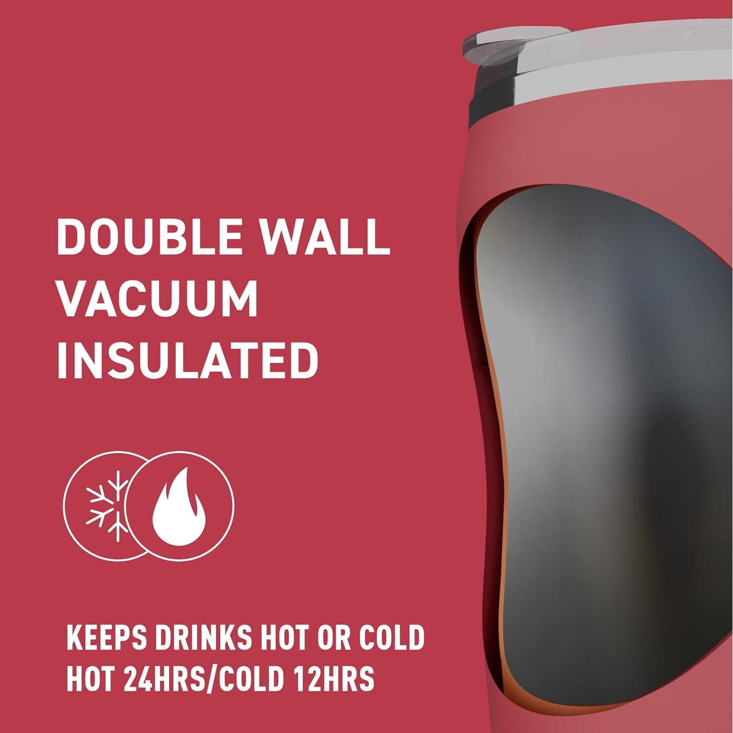 Taza Aislada Grande Asobu Roja 20 oz Doble Pared a Prueba de Derrames