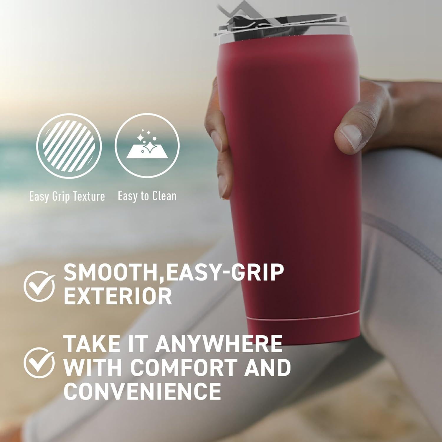 Taza Aislada Grande Asobu Roja 20 oz Doble Pared a Prueba de Derrames