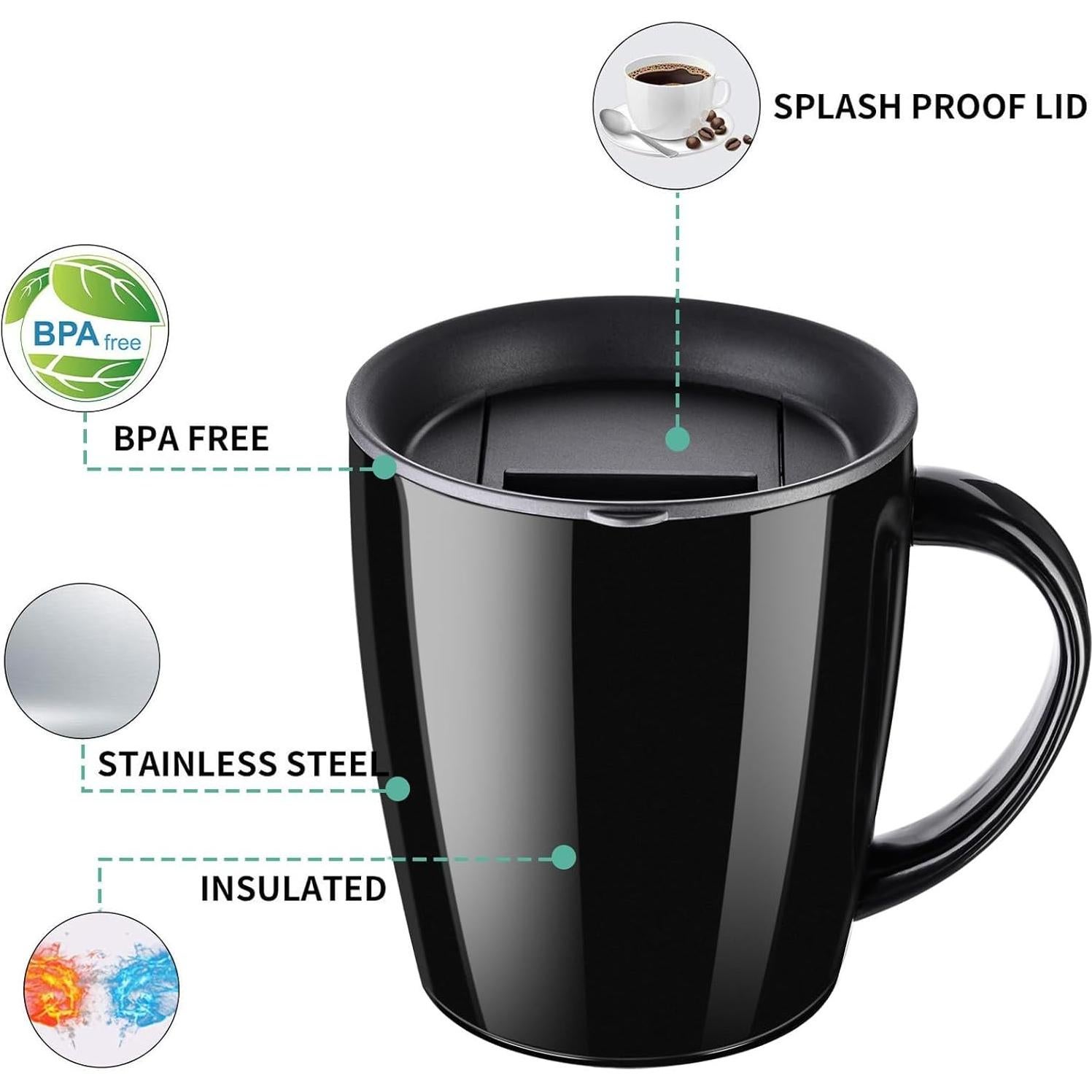 Taza de Café Aislada PARACITY 12 oz Acero Inoxidable Negro
