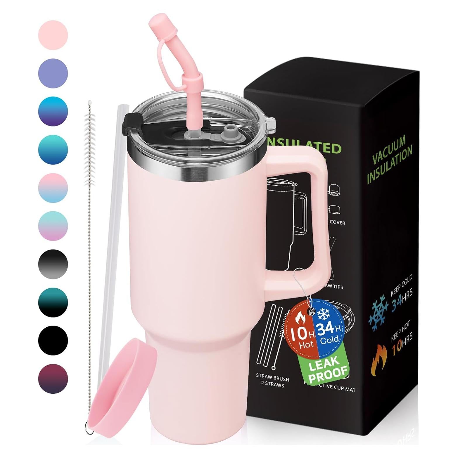 Vaso Aislado BENZZO 40oz Rosa Doble Pared con Tapa y Pajilla