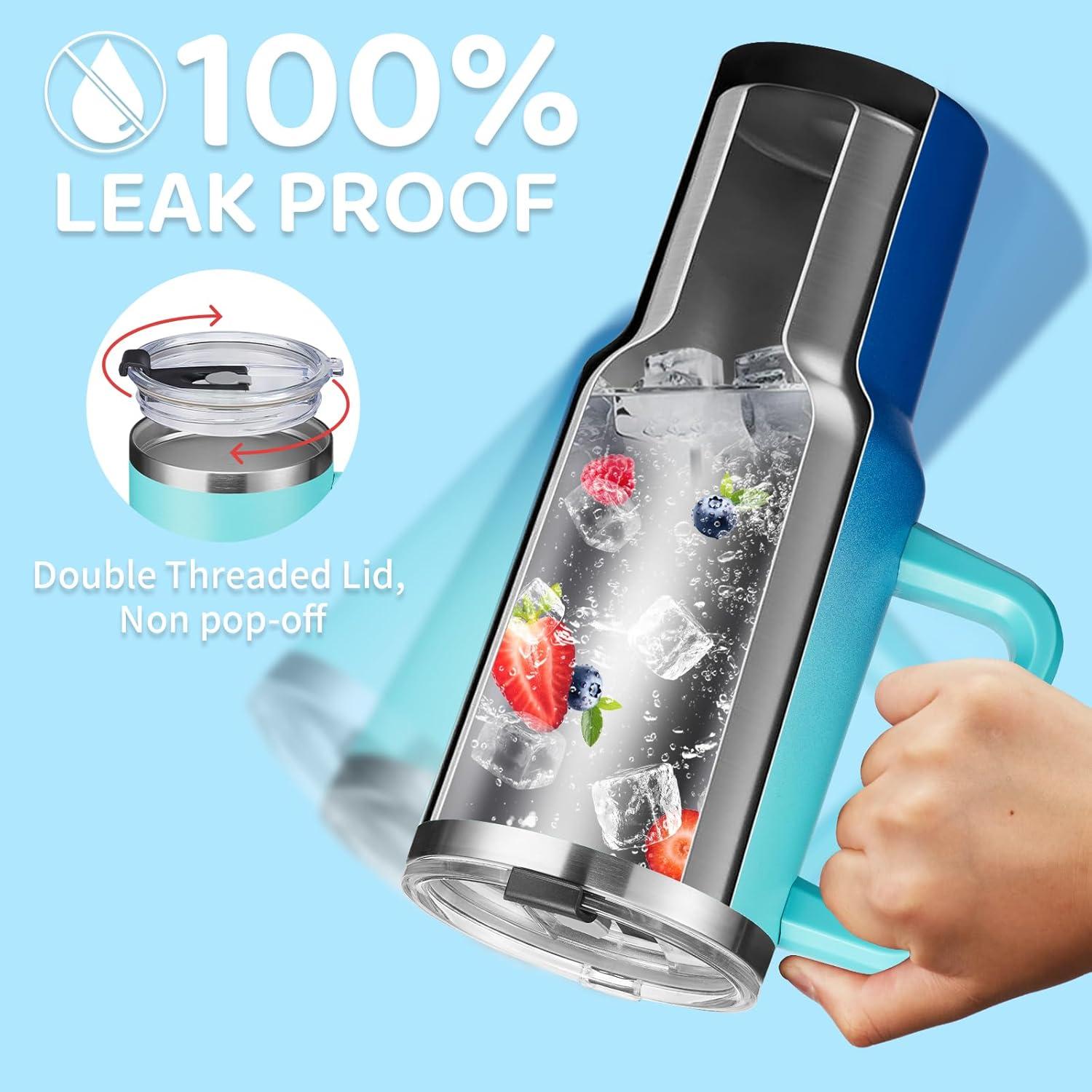 Vaso Aislado BENZZO 40oz Rosa Doble Pared con Tapa y Pajilla