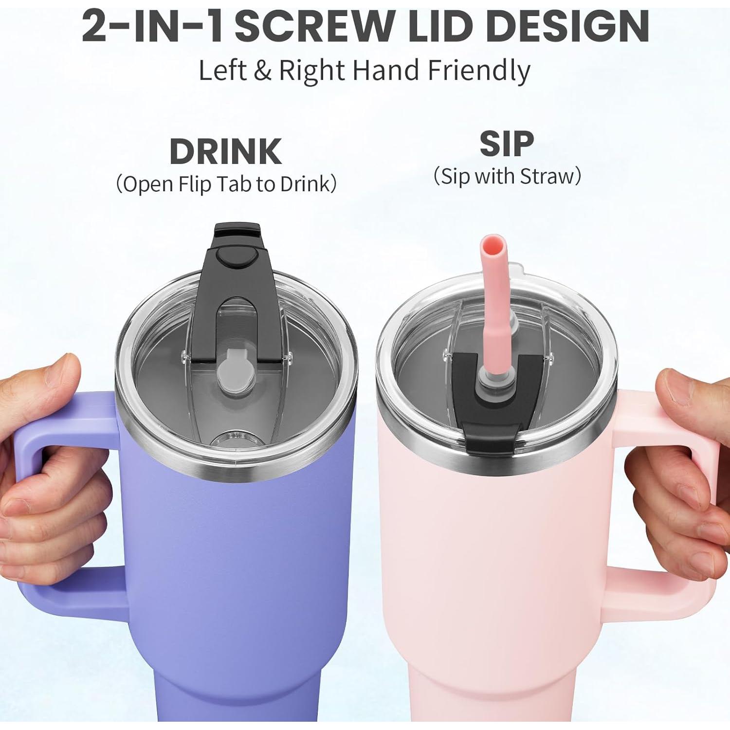 Vaso Aislado BENZZO 40oz Rosa Doble Pared con Tapa y Pajilla