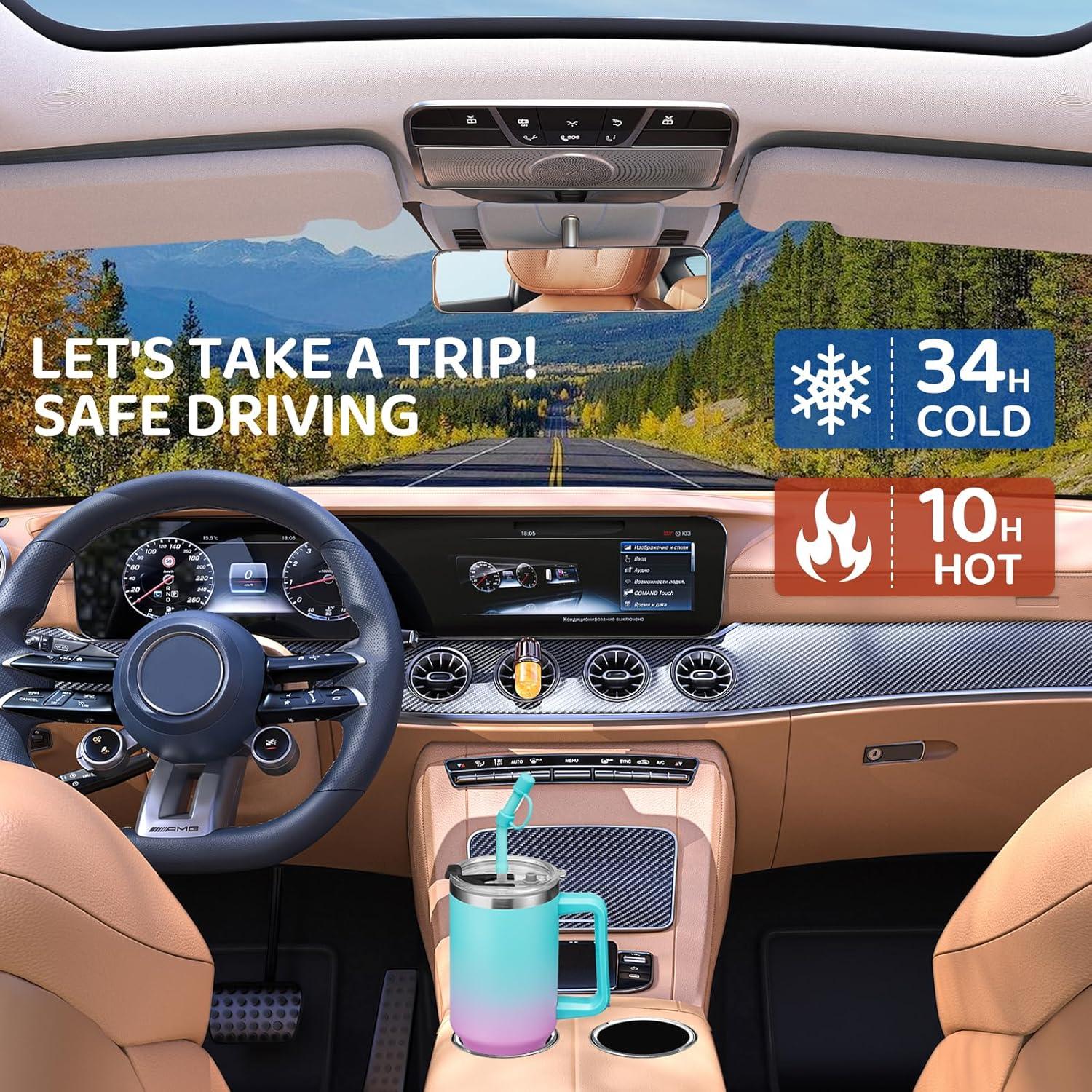 Vaso Aislado BENZZO 40oz Rosa Doble Pared con Tapa y Pajilla