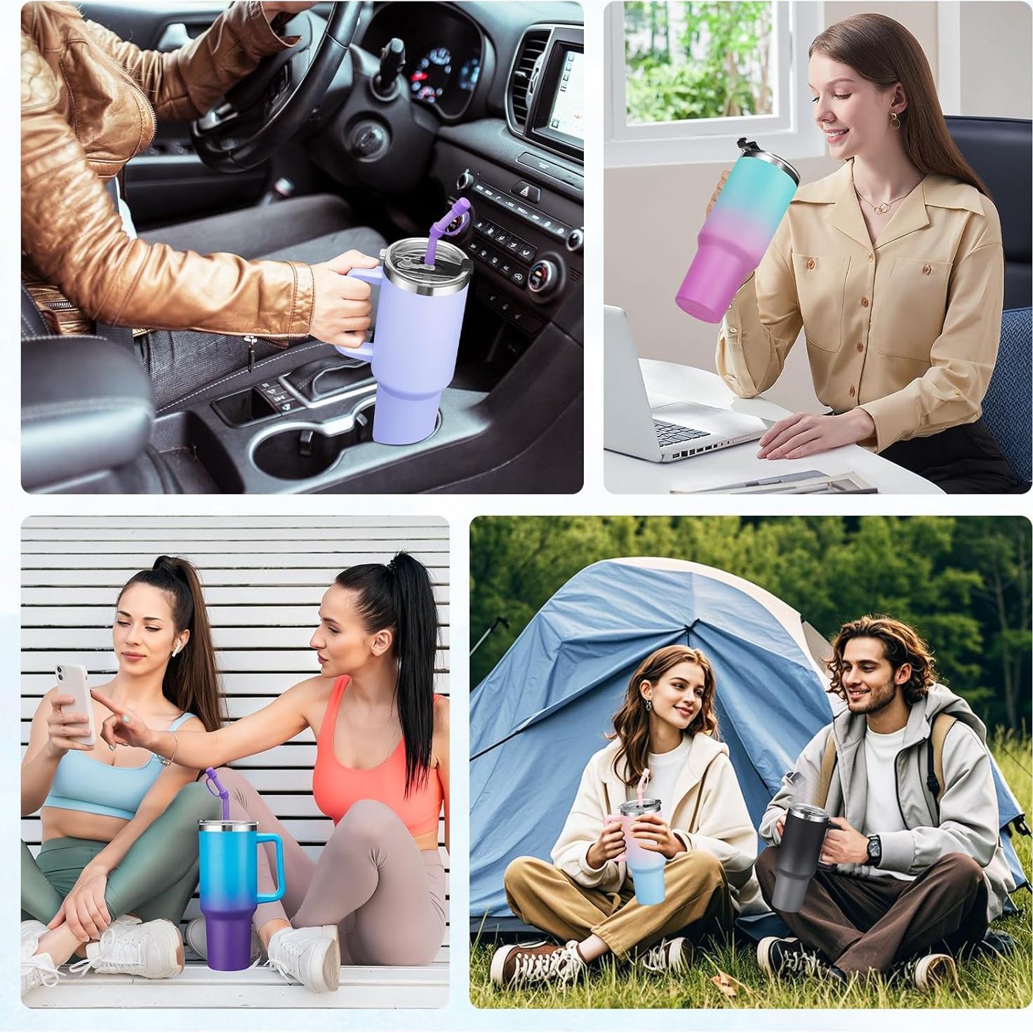 Vaso Aislado BENZZO 40oz Rosa Doble Pared con Tapa y Pajilla