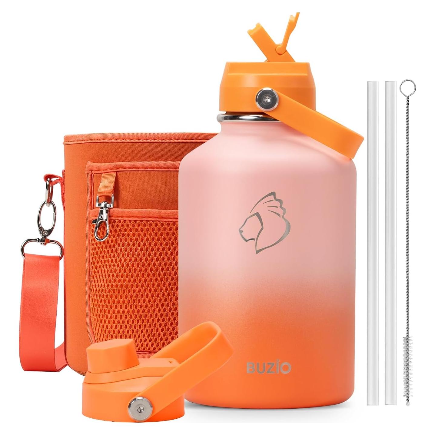 Botella de Agua Aislada BUZIO 1.18L con Tapa de Popote Naranja