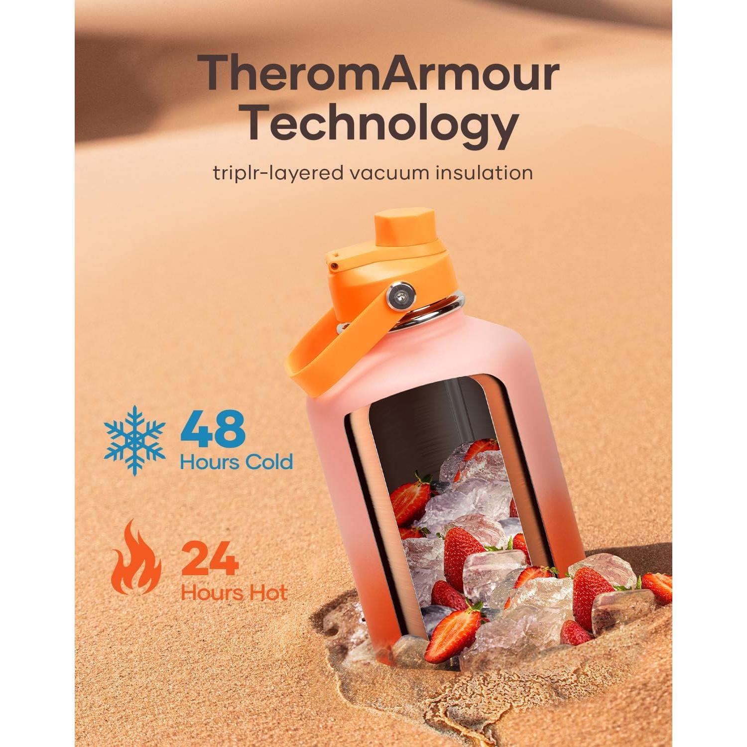 Botella de Agua Aislada BUZIO 1.18L con Tapa de Popote Naranja