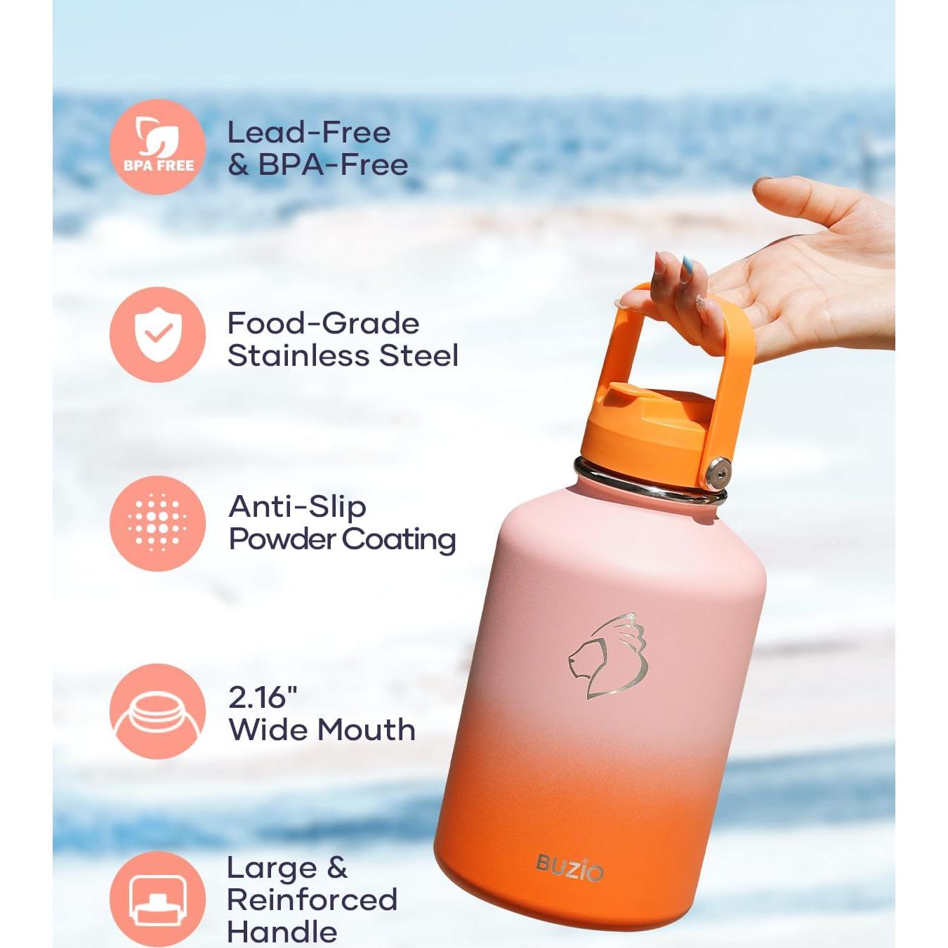 Botella de Agua Aislada BUZIO 1.18L con Tapa de Popote Naranja