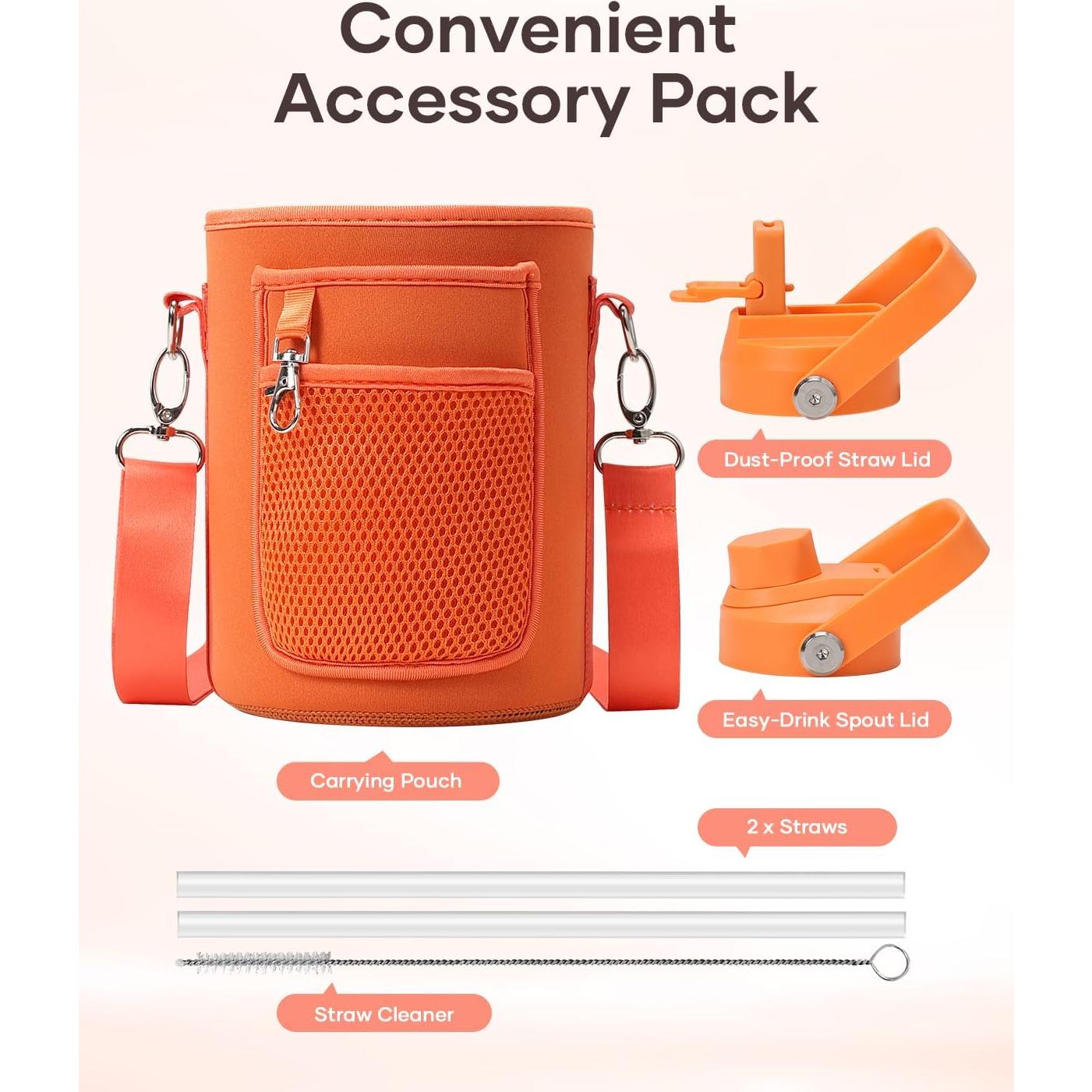 Botella de Agua Aislada BUZIO 1.18L con Tapa de Popote Naranja