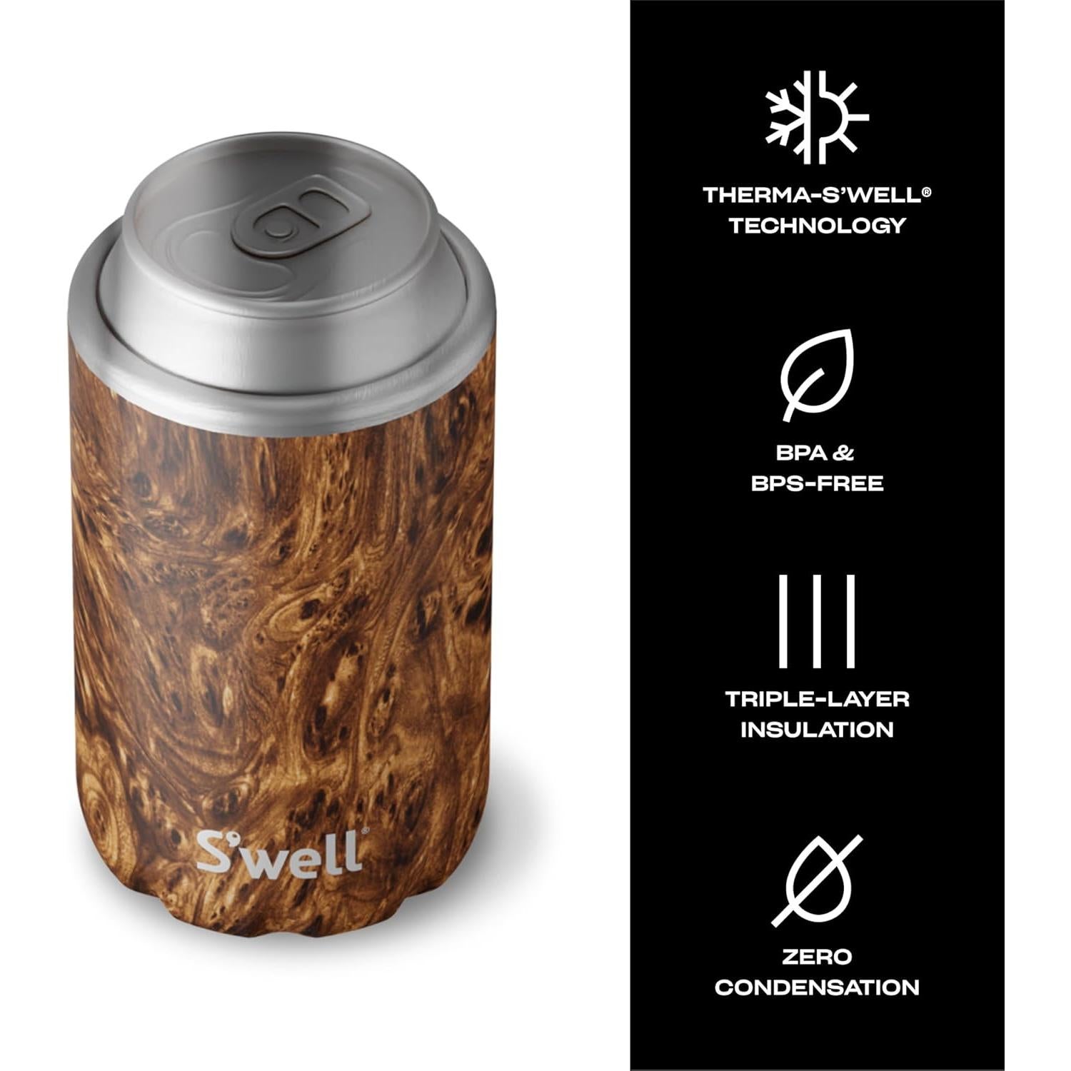 Enfriador de Bebidas S'well Acero Inoxidable 12oz Madera Teak