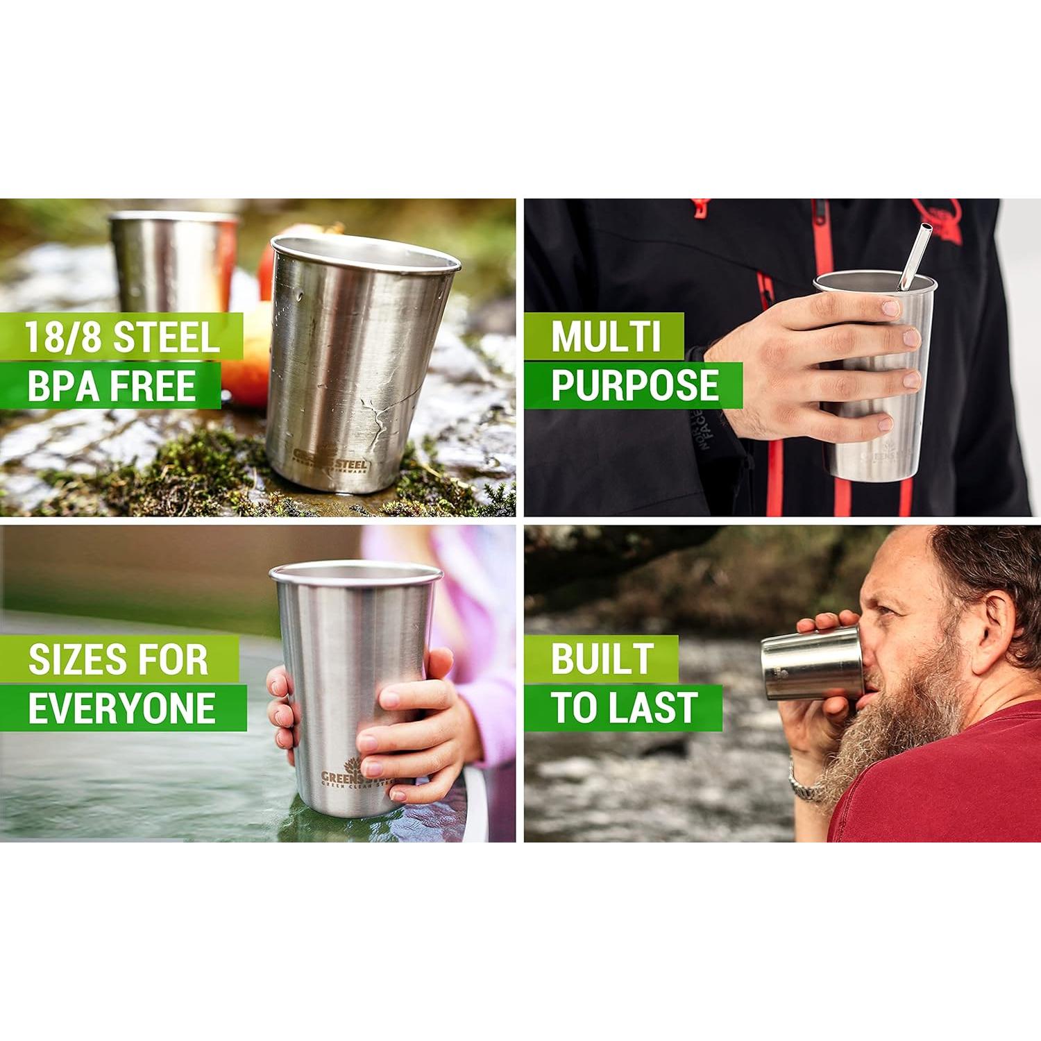 Tazas de Acero Inoxidable 16 oz Greens Steel - Paquete de 4