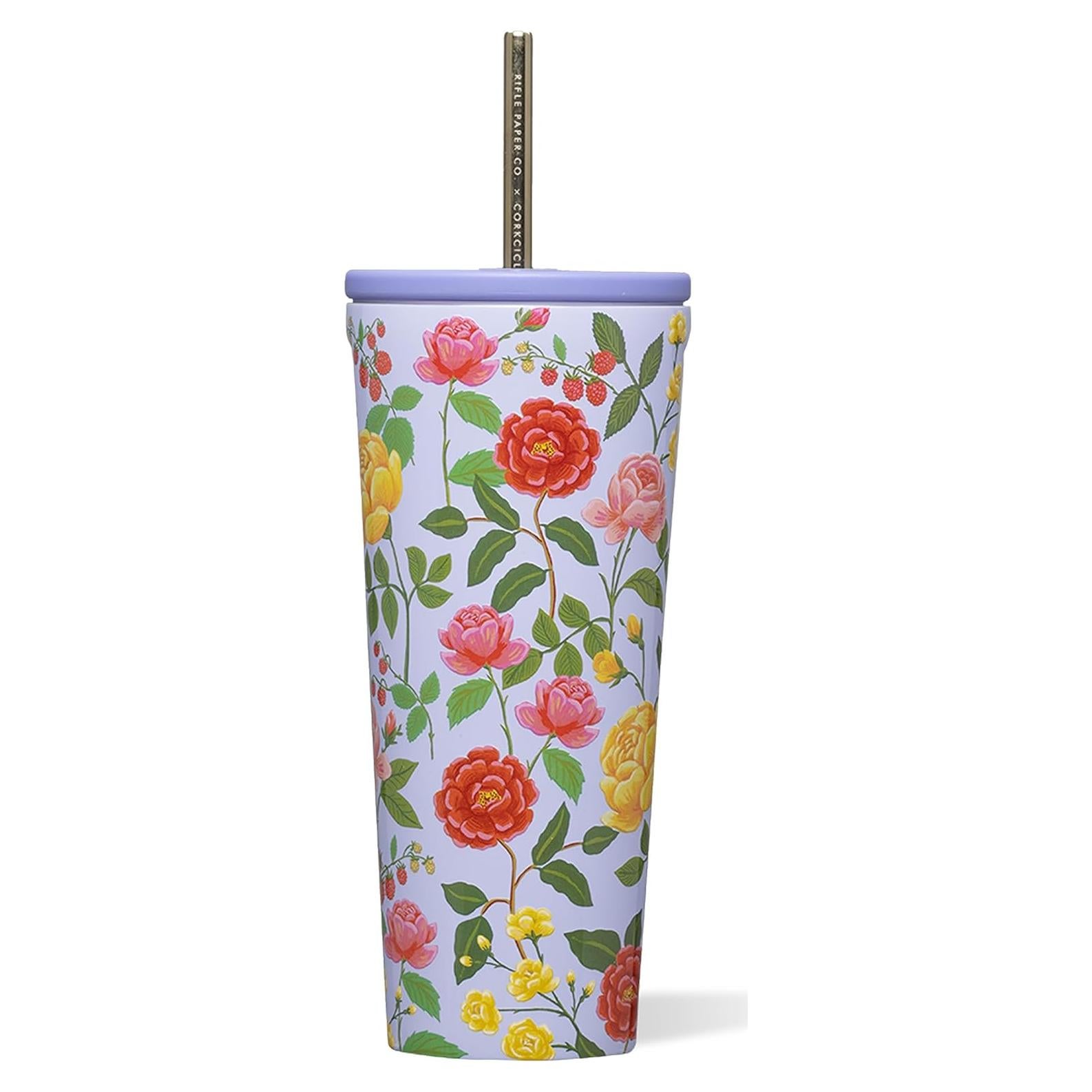 Vaso Frío Aislado Corkcicle 24 oz Rosa Morada con Tapa y Popote