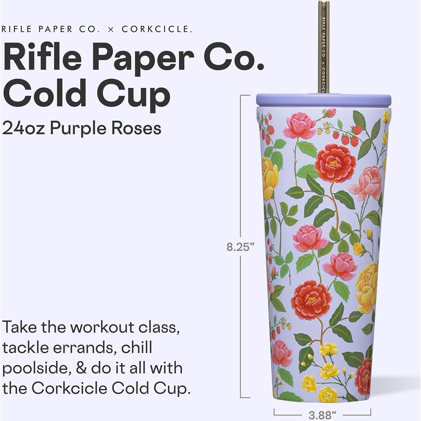 Vaso Frío Aislado Corkcicle 24 oz Rosa Morada con Tapa y Popote