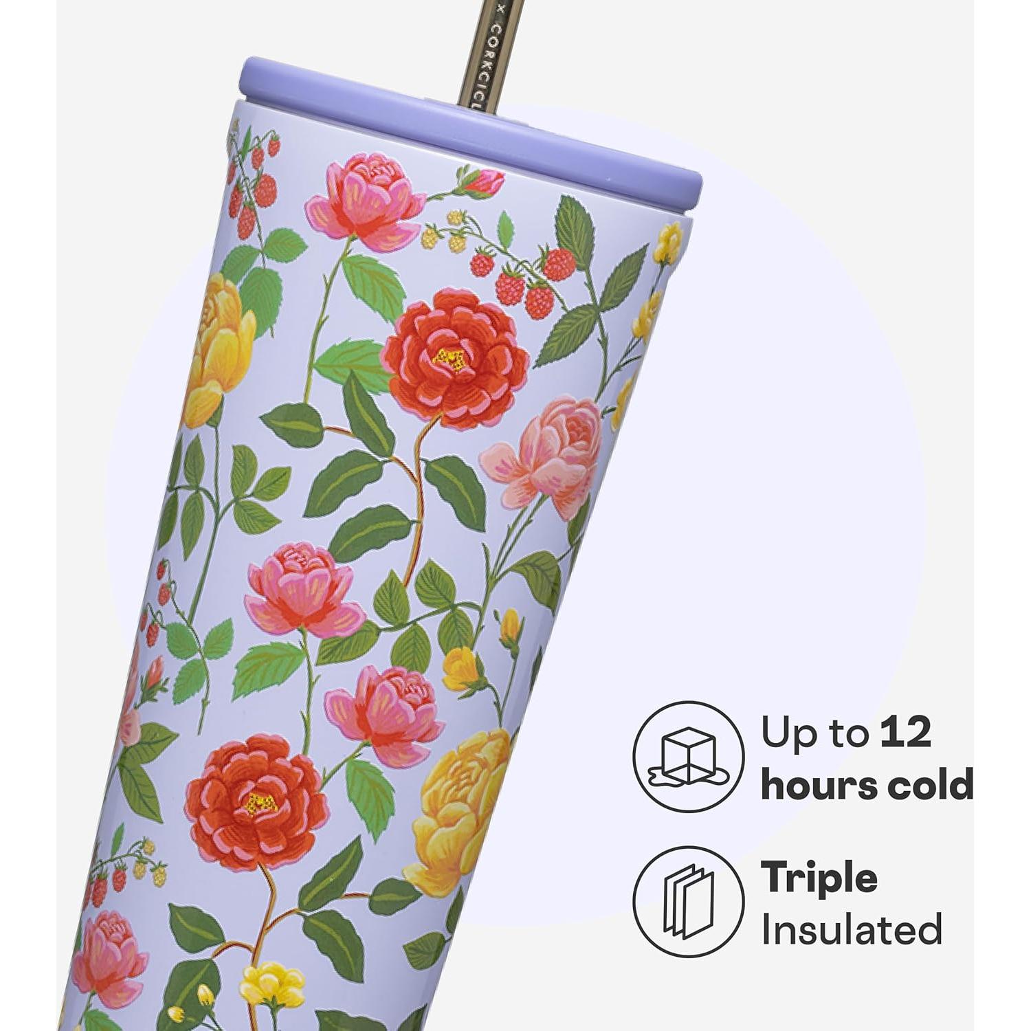 Vaso Frío Aislado Corkcicle 24 oz Rosa Morada con Tapa y Popote