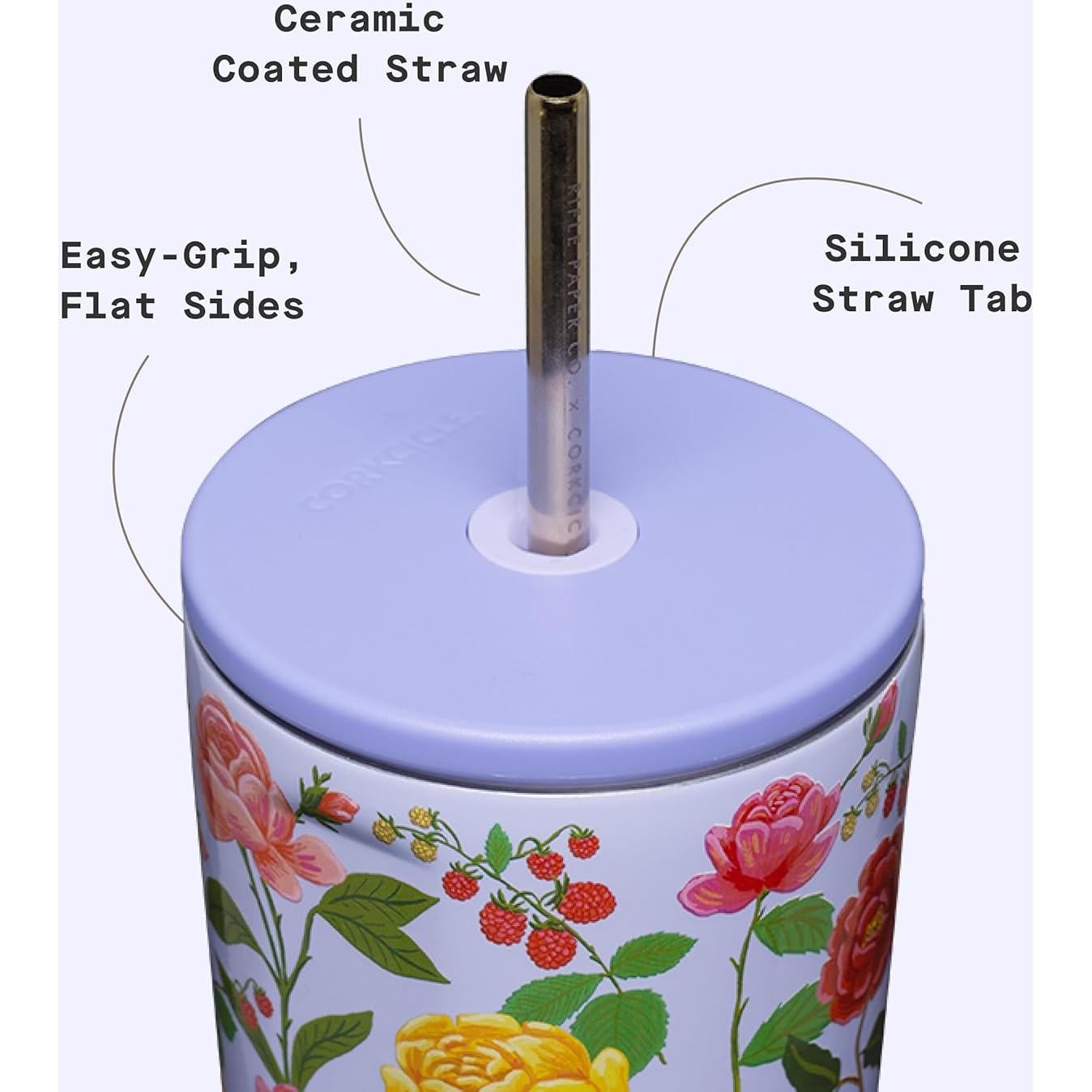 Vaso Frío Aislado Corkcicle 24 oz Rosa Morada con Tapa y Popote