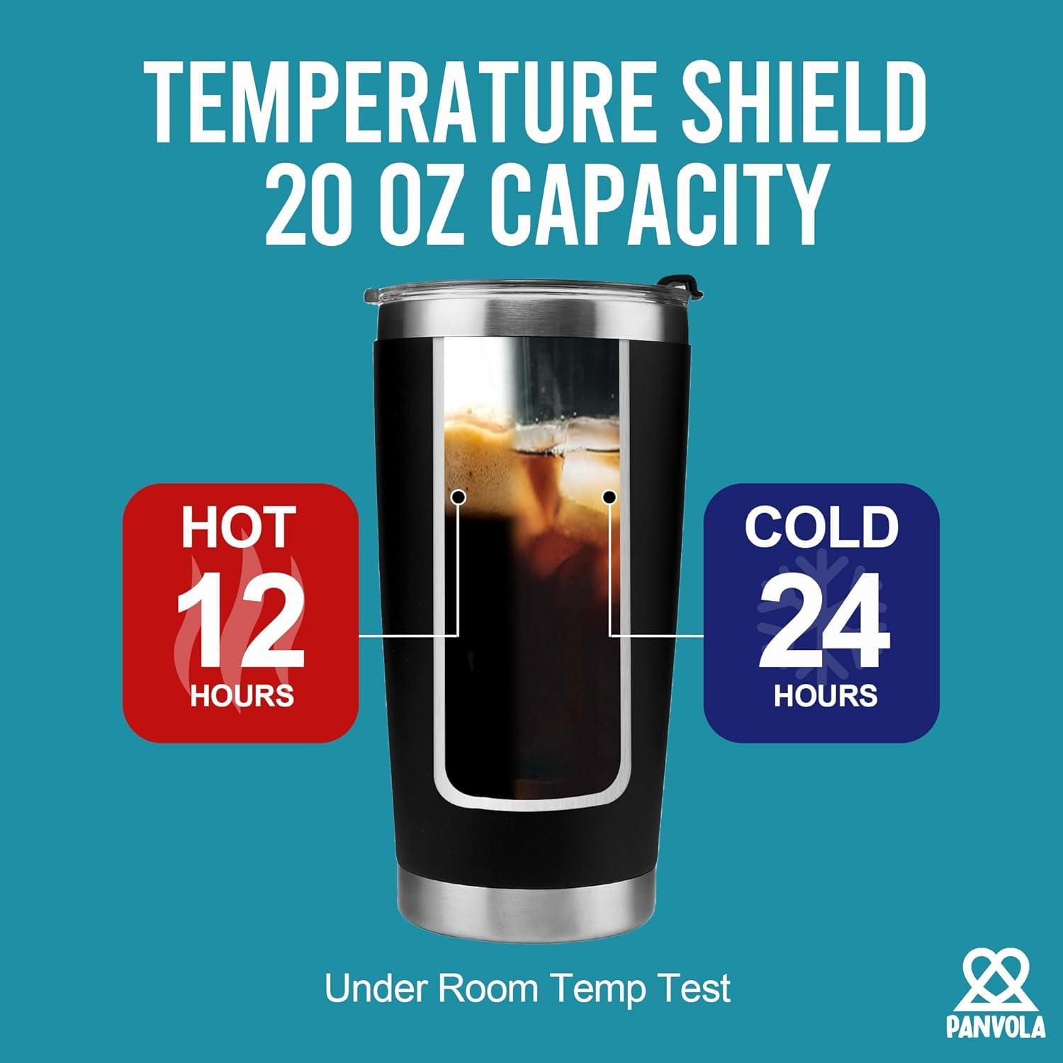 Vaso Térmico Panvola 20 oz Acero Inoxidable Negro Aislado