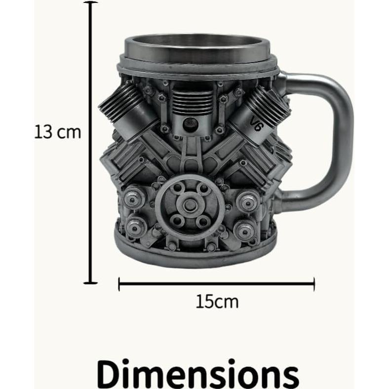 Taza de Acero Inoxidable Vindobil V8 - 286 ml, Diseño Motor