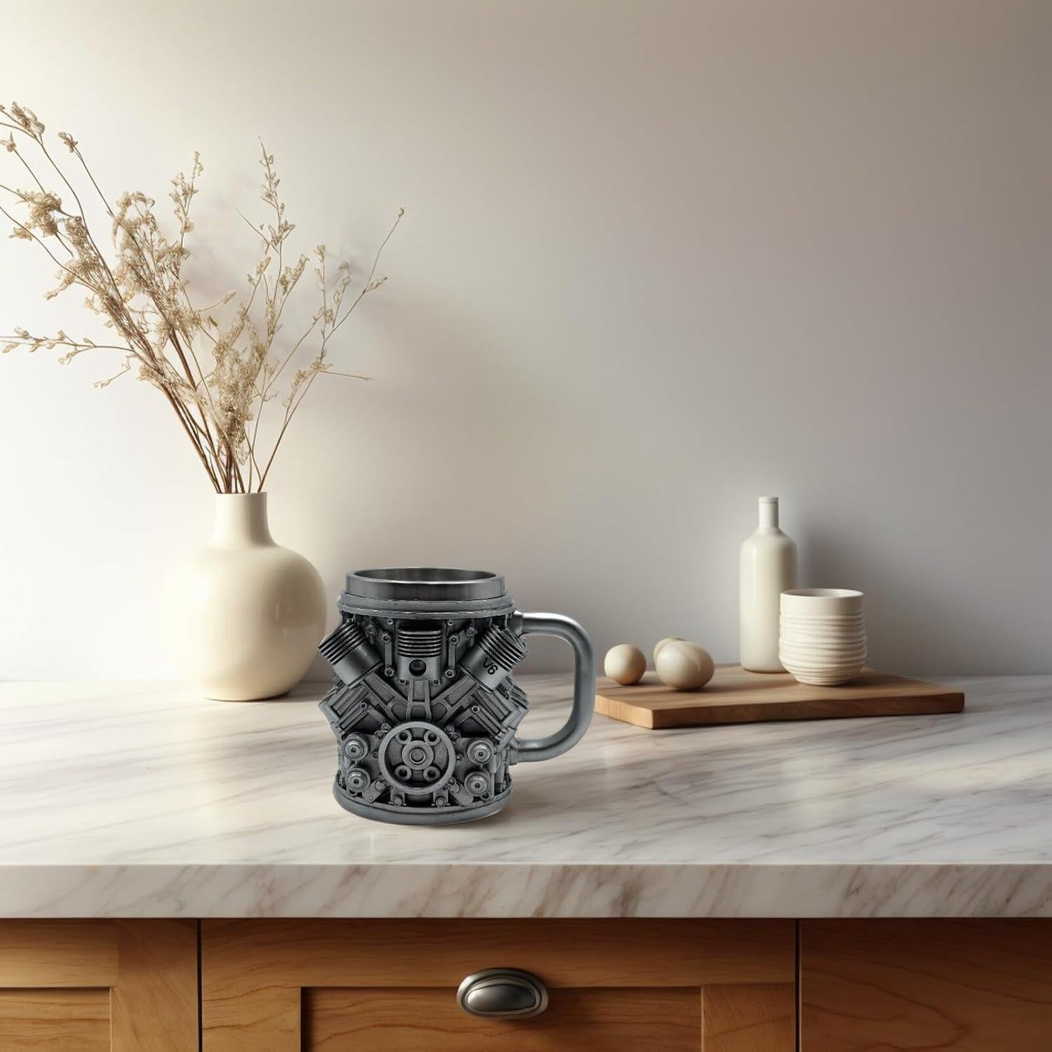 Taza de Acero Inoxidable Vindobil V8 - 286 ml, Diseño Motor