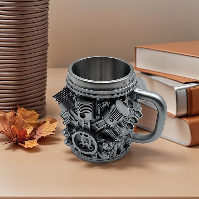 Taza de Acero Inoxidable Vindobil V8 - 286 ml, Diseño Motor