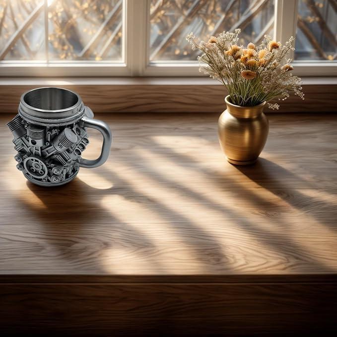 Taza de Acero Inoxidable Vindobil V8 - 286 ml, Diseño Motor