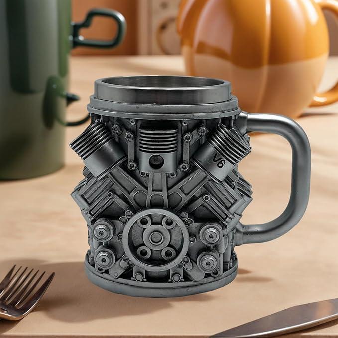 Taza de Acero Inoxidable Vindobil V8 - 286 ml, Diseño Motor